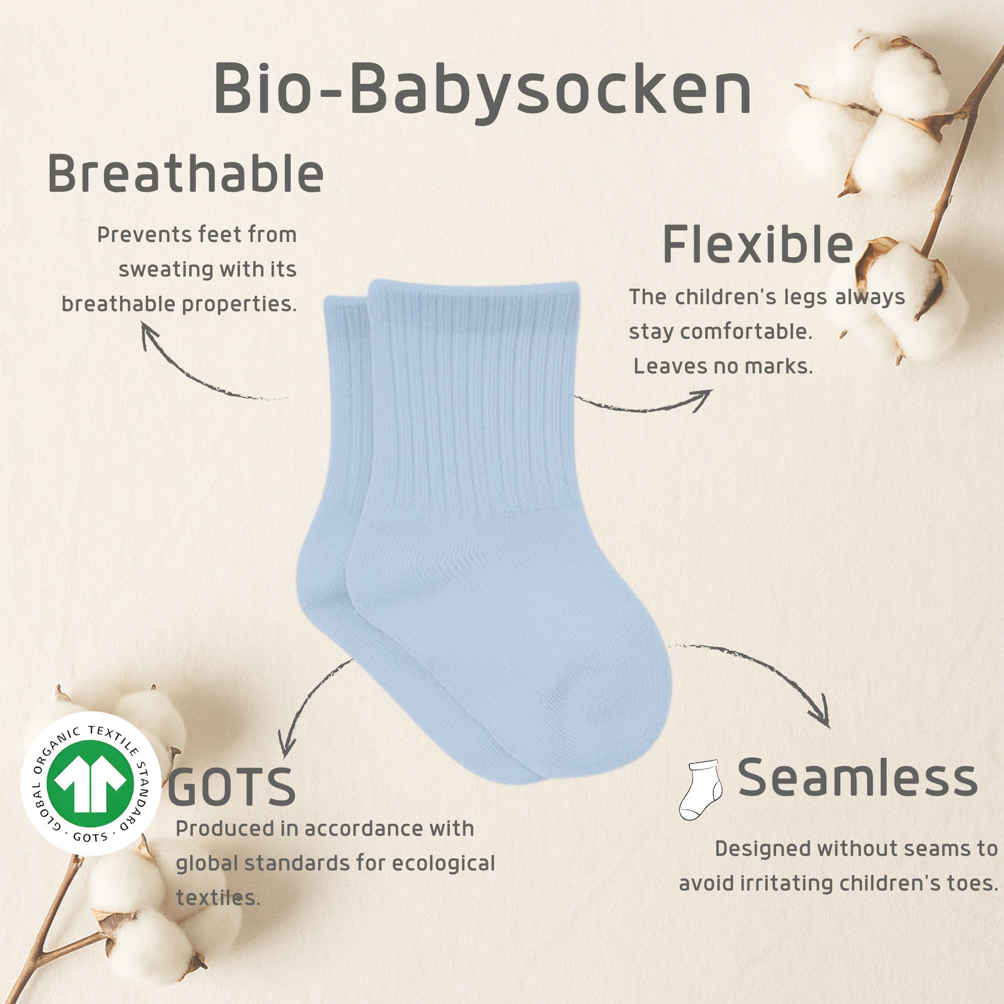 bistyle Socken für Babys Neugeborene Babysocken Jungen Mädchen Kurzsocken (Set, 6-Paar, 6er-Pack) gerippt Bio-Baumwolle GOTS zertifiziert 0-6 Monate bis 2-3 Jahre
