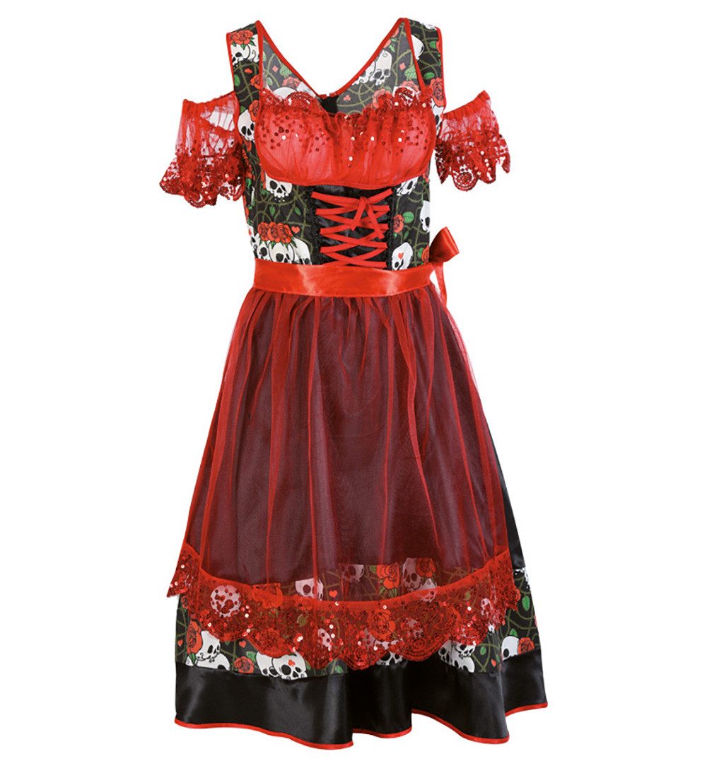 Fries Kostüm Damen Totenkopf Kleid Mexikanischer Totentag Día de los Muerto günstig online kaufen