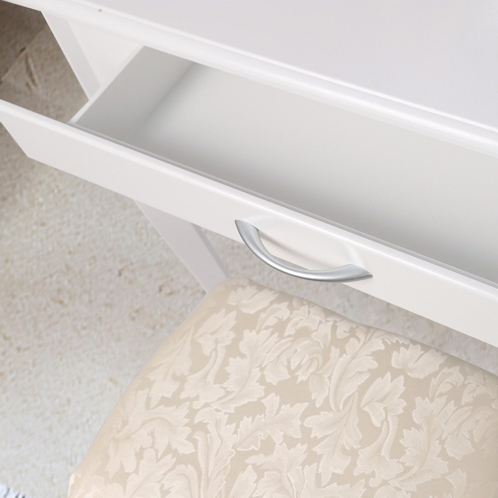 ML-DESIGN Schminktisch Kosmetiktisch mit Spiegel und Hocker aus MDF Holz Make-up Tisch, Tisch 75x140x40 cm Weiß 3 Spiegel klappbar und 3 Schubladen