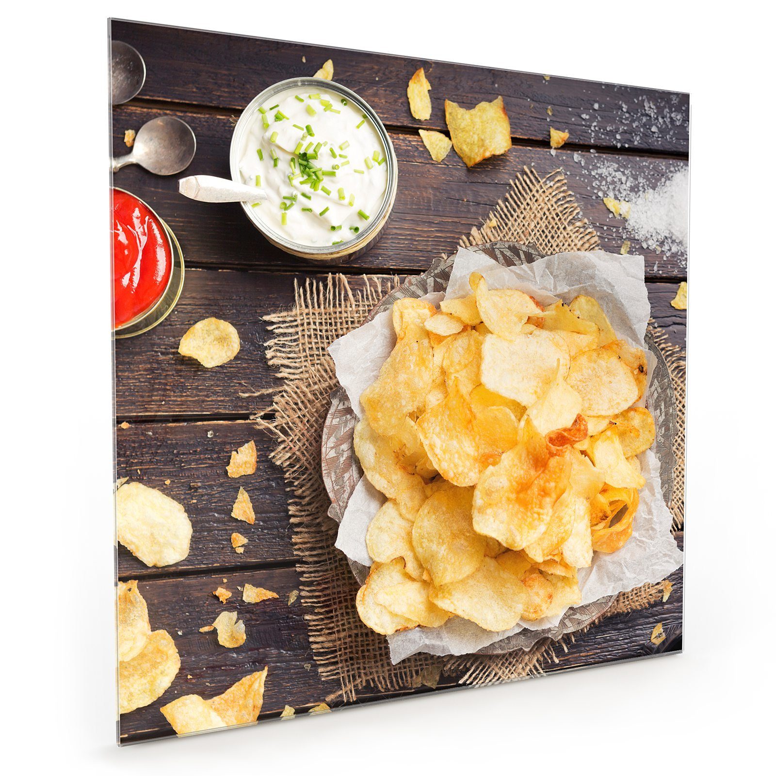 Ketchup Küchenrückwand Chips mit Primedeco Motiv Spritzschutz und Küchenrückwand Glas
