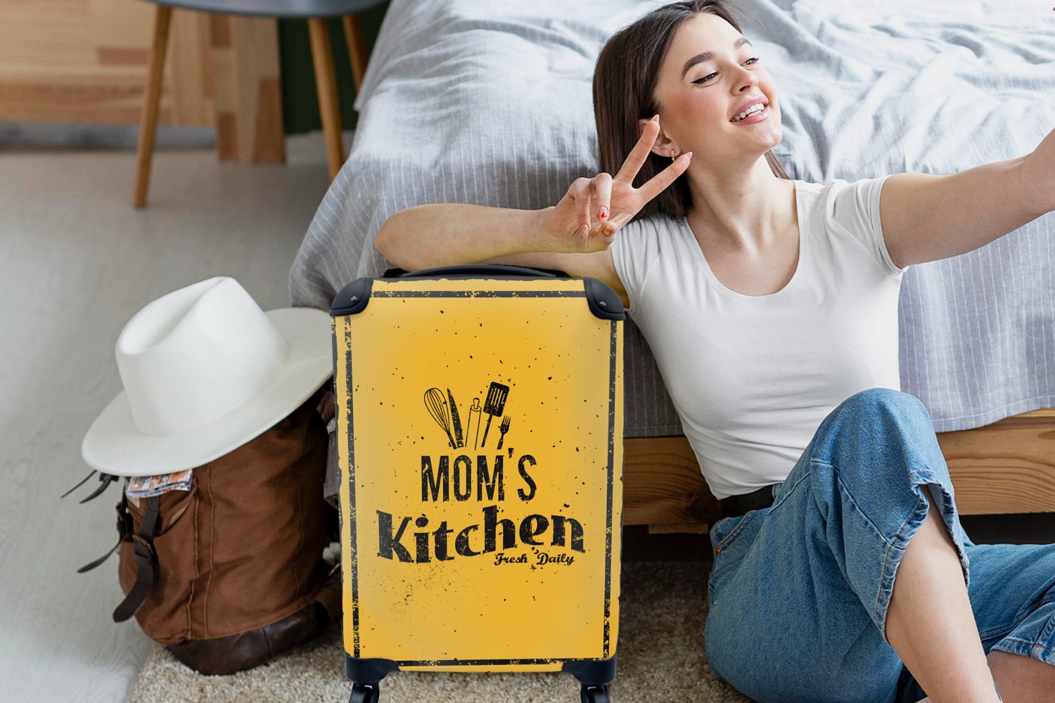 - Küche für Mama mit Vintage, Handgepäck Reisekoffer MuchoWow Trolley, rollen, Ferien, Rollen, Reisetasche 4 Handgepäckkoffer -