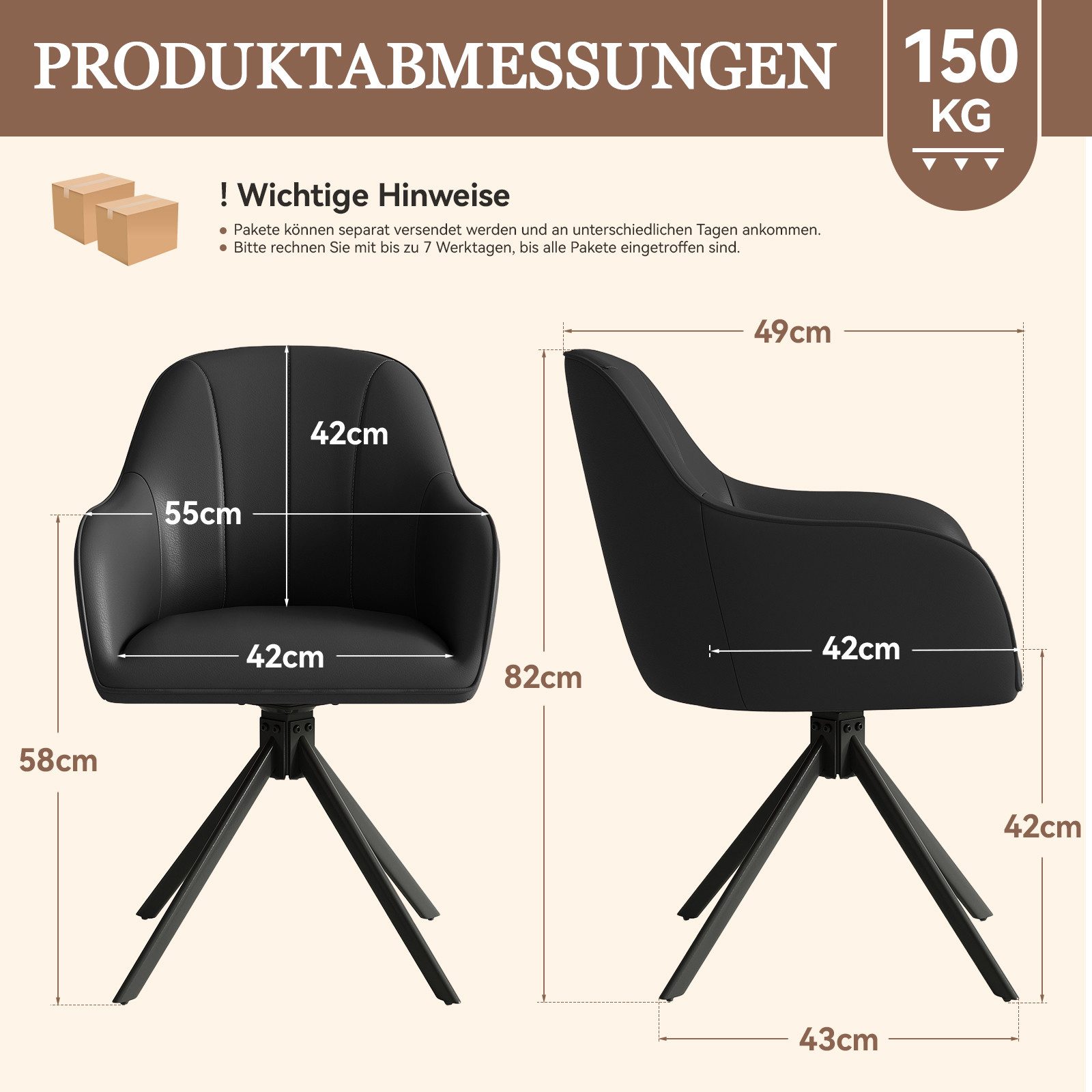 HawthyHome Polsterstuhl 360° drehbar mit Armlehne und Metallbeinen, 4-Fußstuhl (2 St), Moderner Küchenstuhl Esszimmerstuhl für Wohnzimmer & Büro – Bild 2 von 5