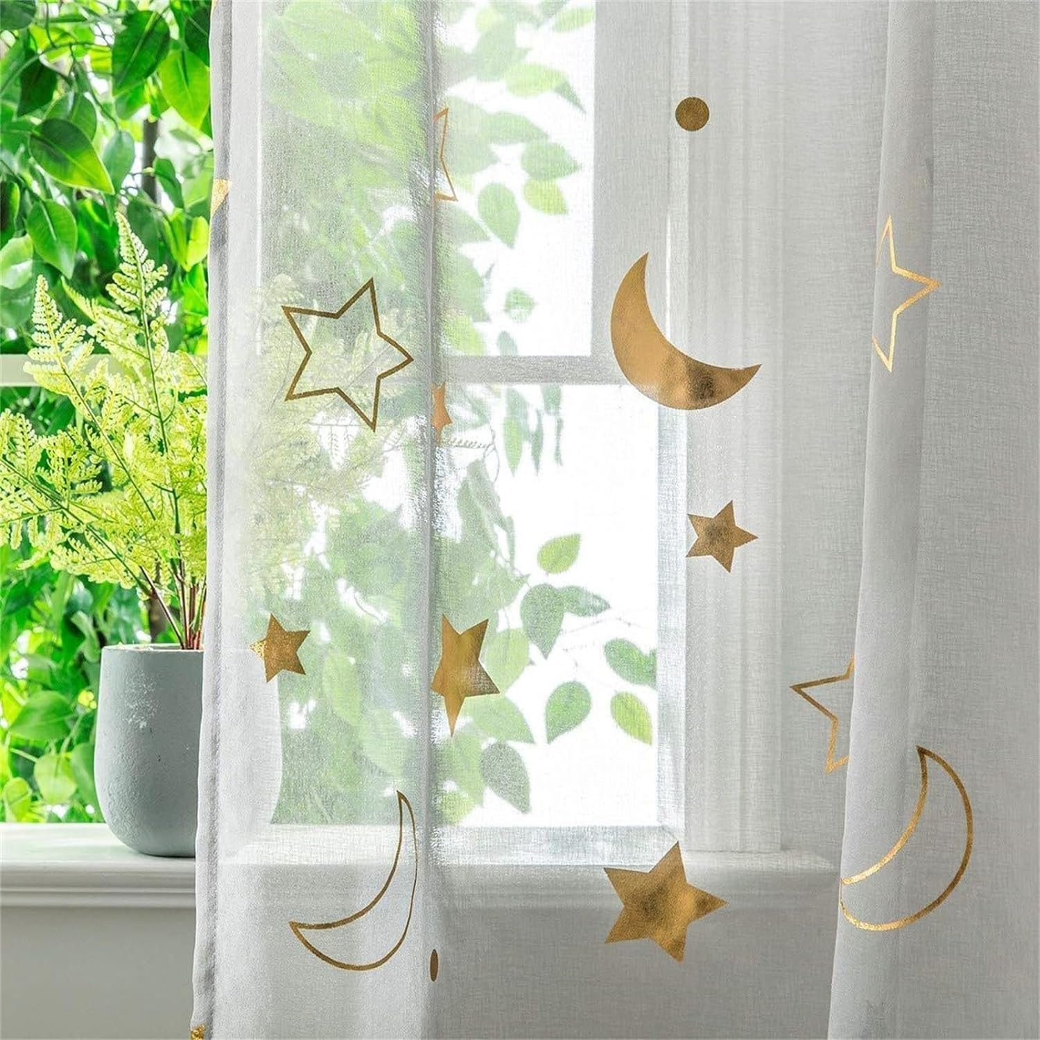 Sterne FELIXLEO, St) Transparent Vorhang (2 Stücke, 2 Vorhang 1*2m Gold Stangentaschenvorhang