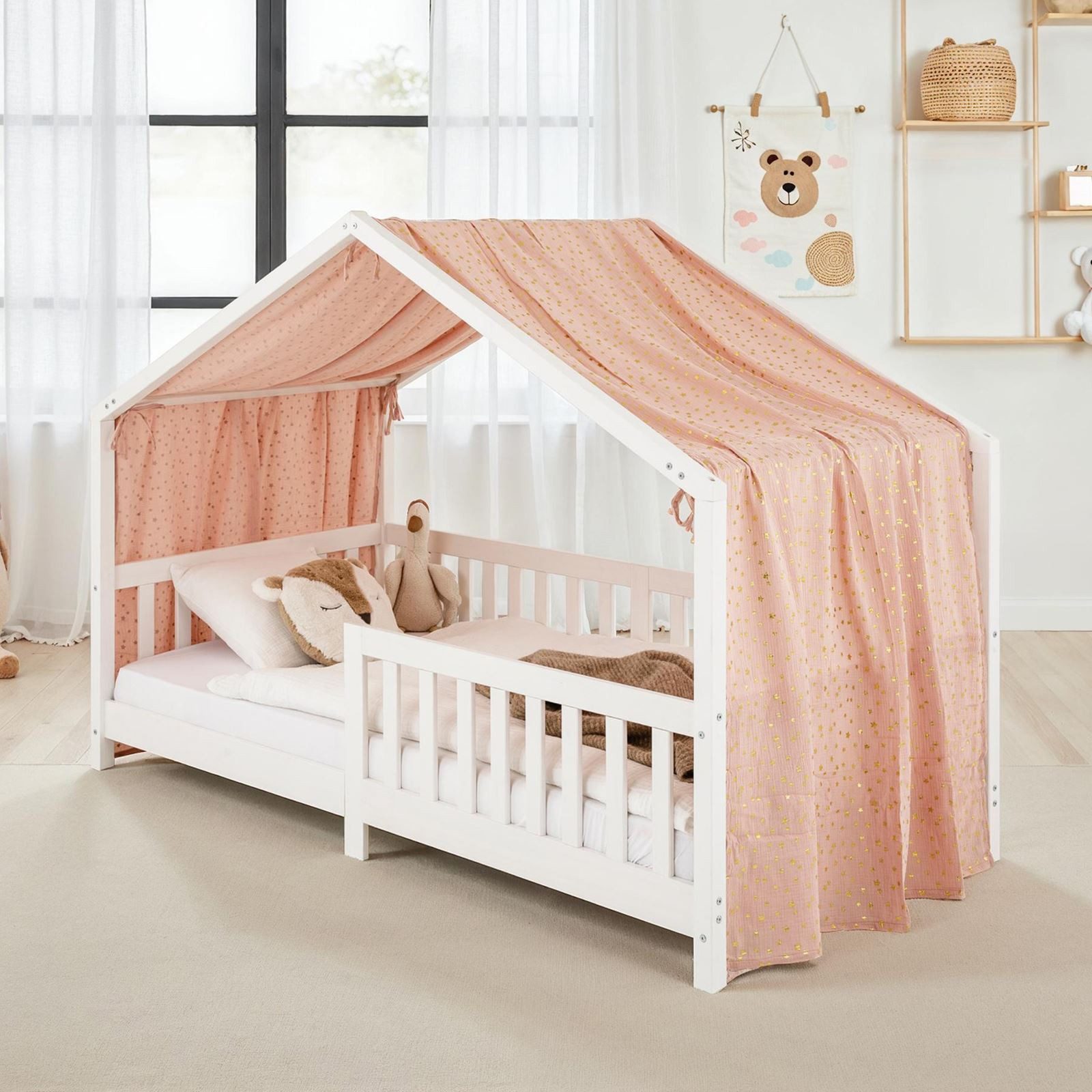 IDIMEX Betthimmel LIAN, Betthimmel Hausbett Deko, Musselin Baldachin 100% Baumwolle rosa/ gold