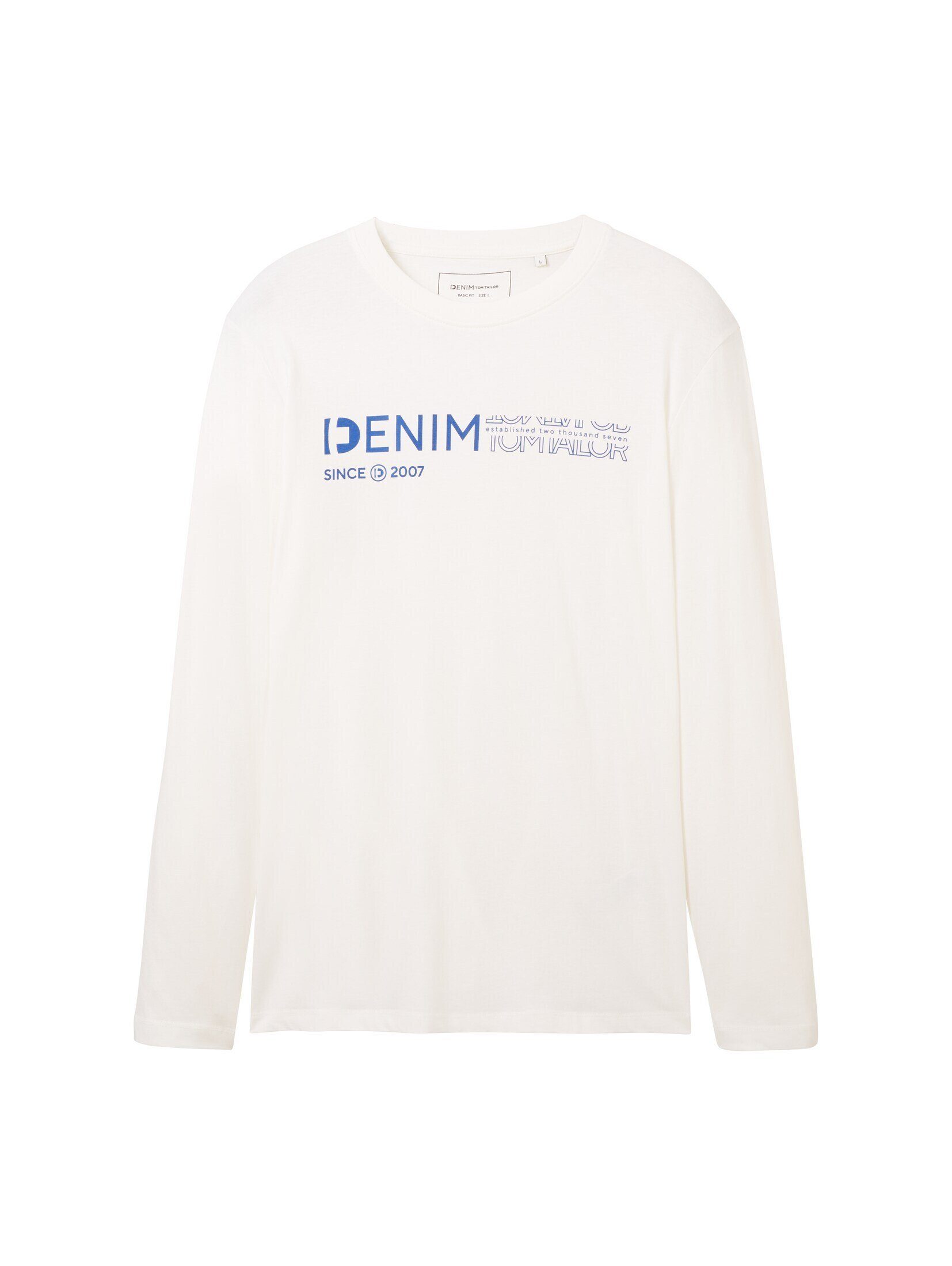TOM TAILOR Denim Wool T-Shirt Langarmshirt White Logo Print mit