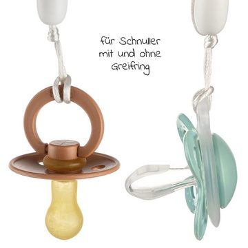 MiaMia Schnuller Grau Grün, 2x Schnullerkette Schnullerband mit Silikon Perlen, Gummiring & Clip