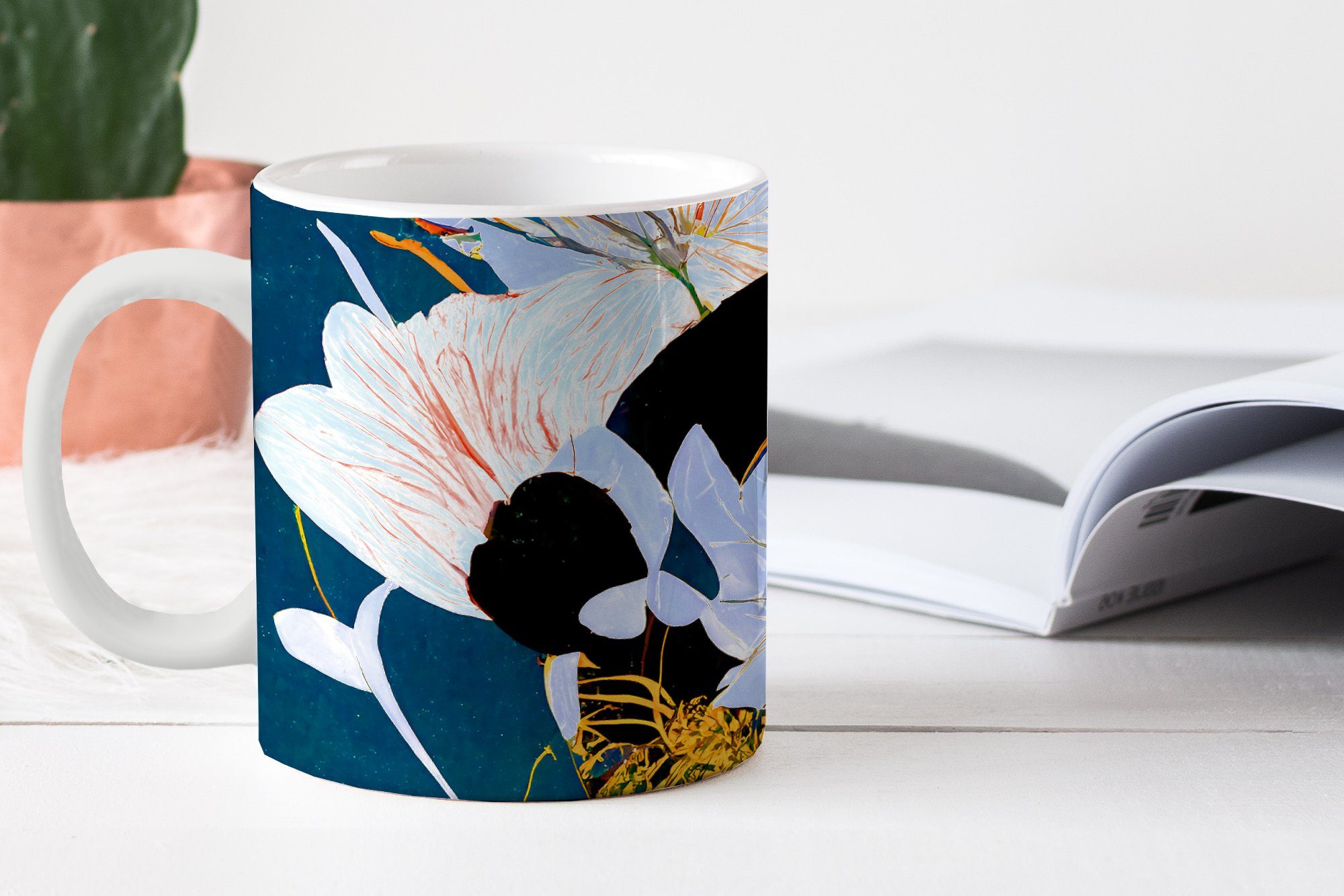 Kaffeetassen, Teetasse, - - Blumen Geschenk Becher, Keramik, MuchoWow Tasse Vase Pflanzen, - Malerei Teetasse,