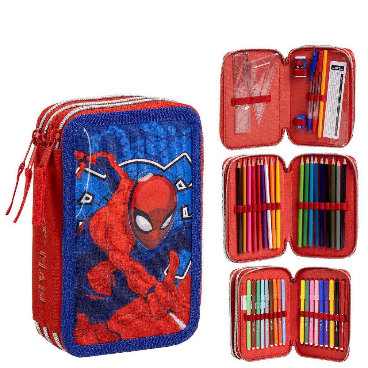 Spiderman Federmäppchen gefüllt – Schuletui & Stiftebox mit Zubehör für Kinder