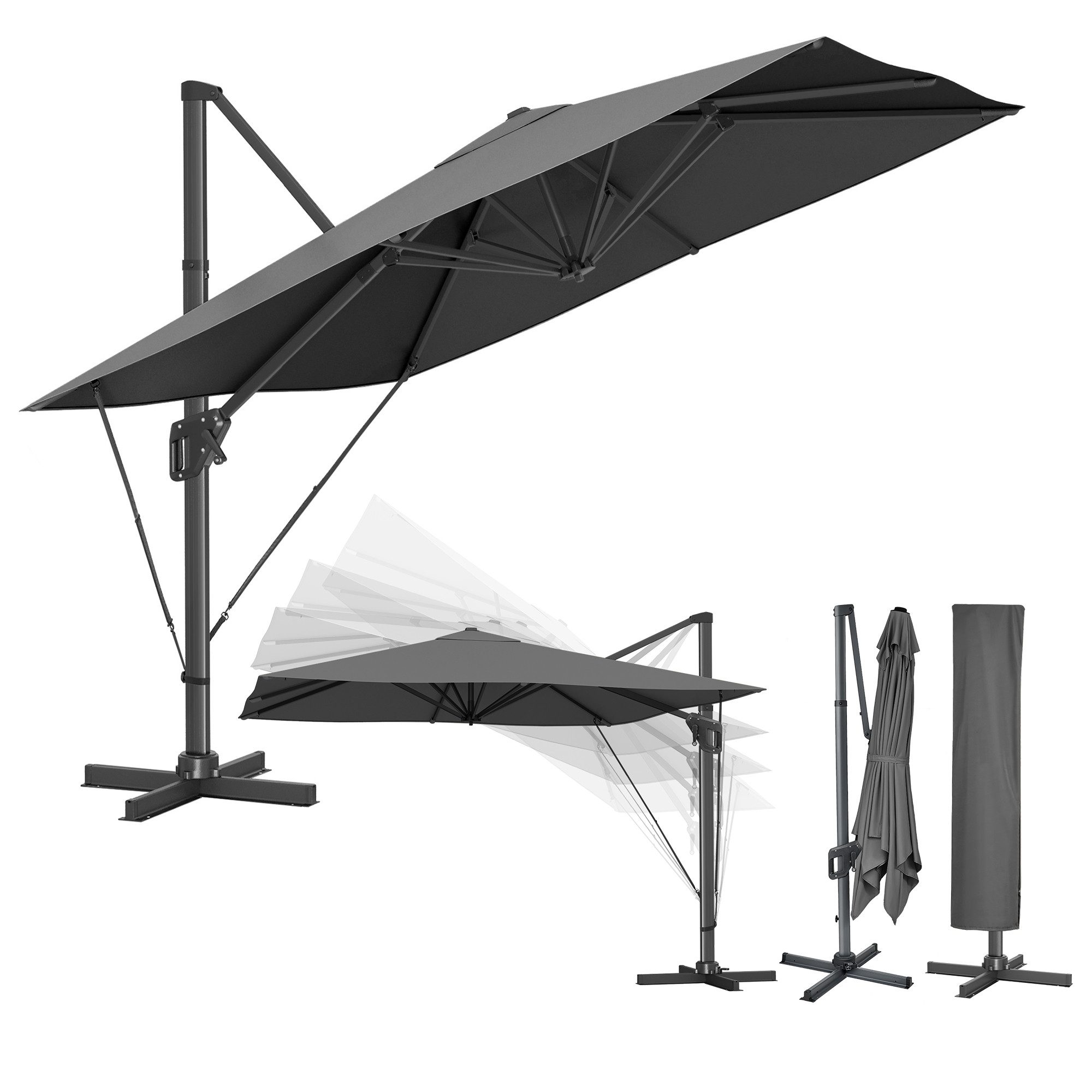 SONGMICS Sonnenschirm Ampelschirm um 360° drehbar, LxB: 290,00x290,00 cm, 290 x 290 cm, verstellbar, UV-Schutz UPF 50+, mit Ständer