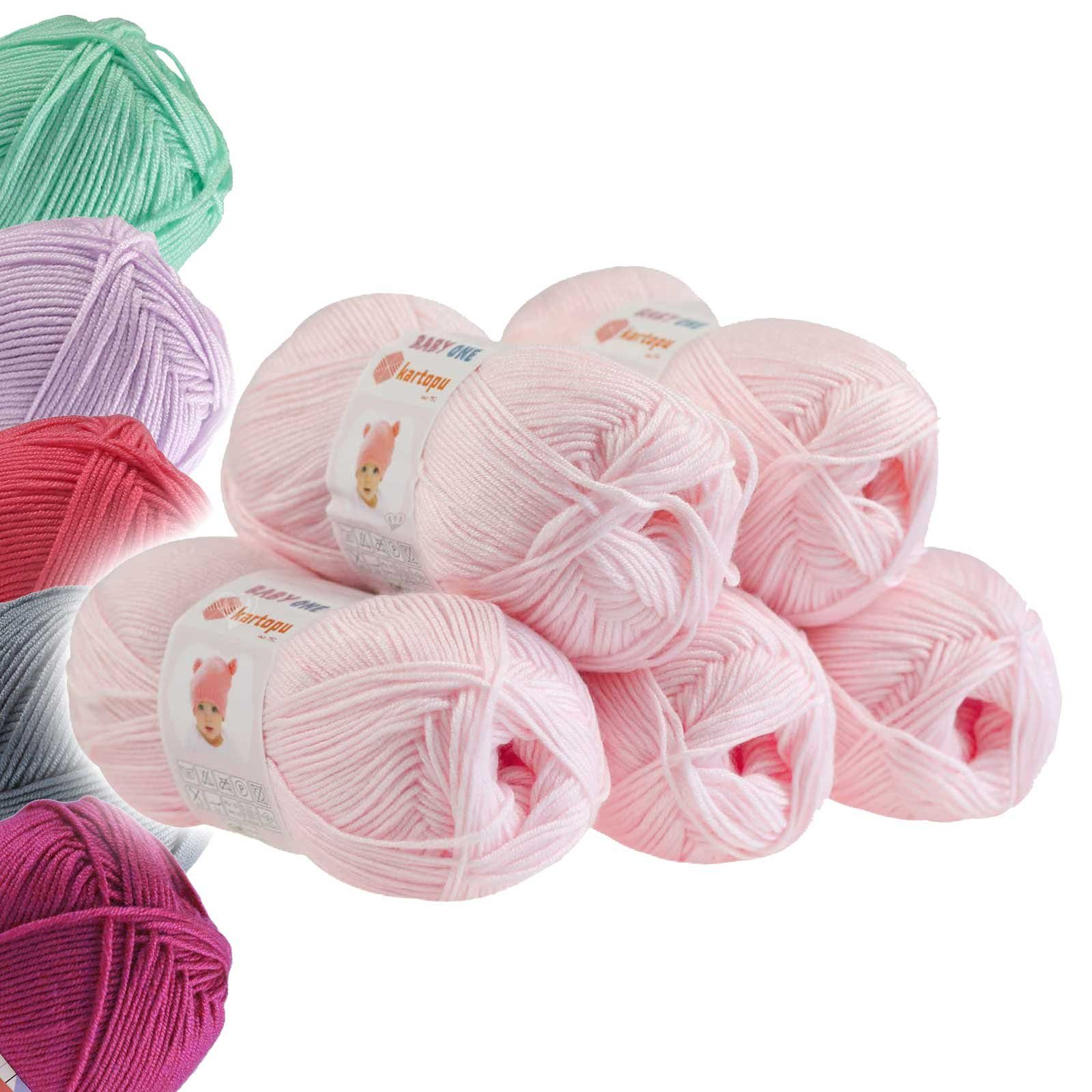 Kartopu 5 x 100g Strickgarn Kartopu BABY ONE Antipilling Babywolle Häkelwolle, 1250 m (Sparpaket), K255 babyrosa