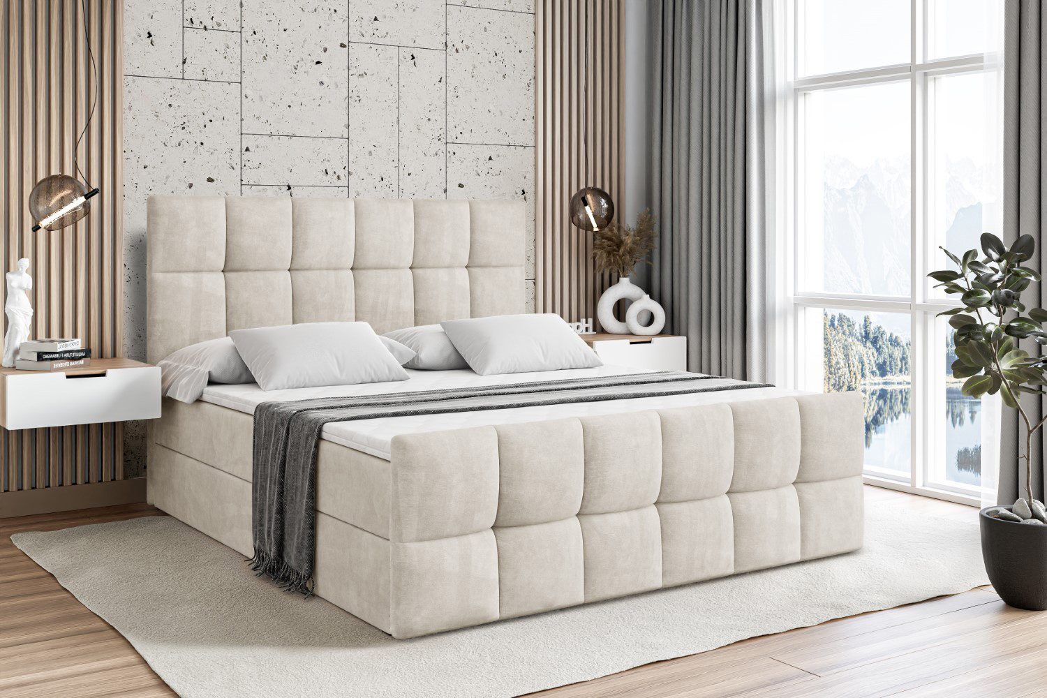ALTDECOR Boxbett RICAR-Z (mit Matratze Lattenrost Topper Polsterbett mit Bettkasten Doppelbett), H4 Multipocket / H3 Bonellfederung, Springboxbett Boxspringbett