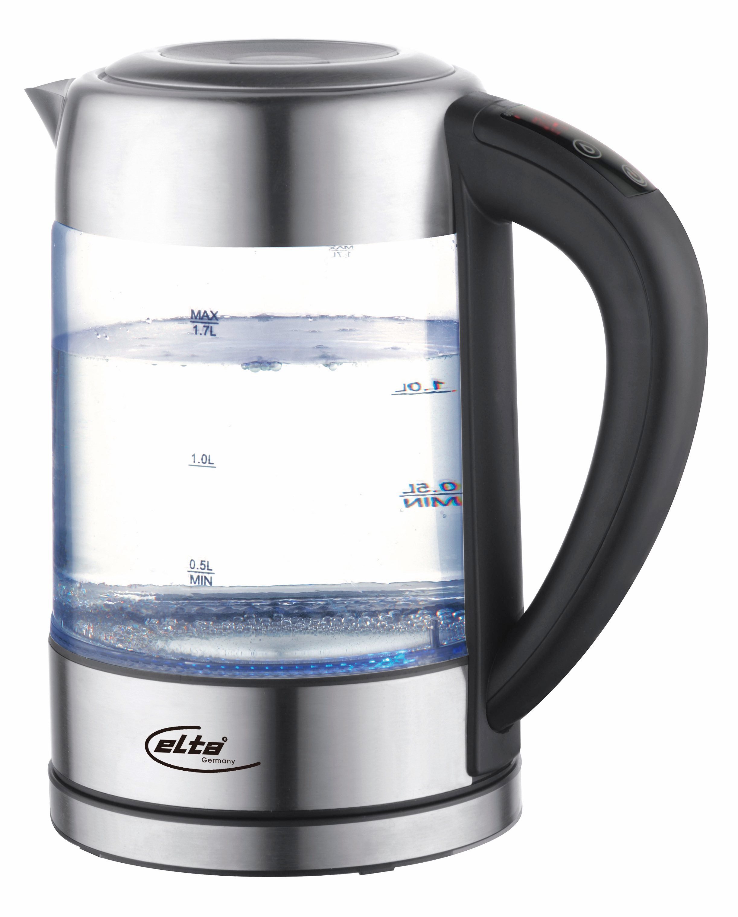 Elta Wasserkocher Glas mit Temperaturregelung GWK-2200.4T, 1,7 l, 2200 W, Glas/Edelstahl Materialmix