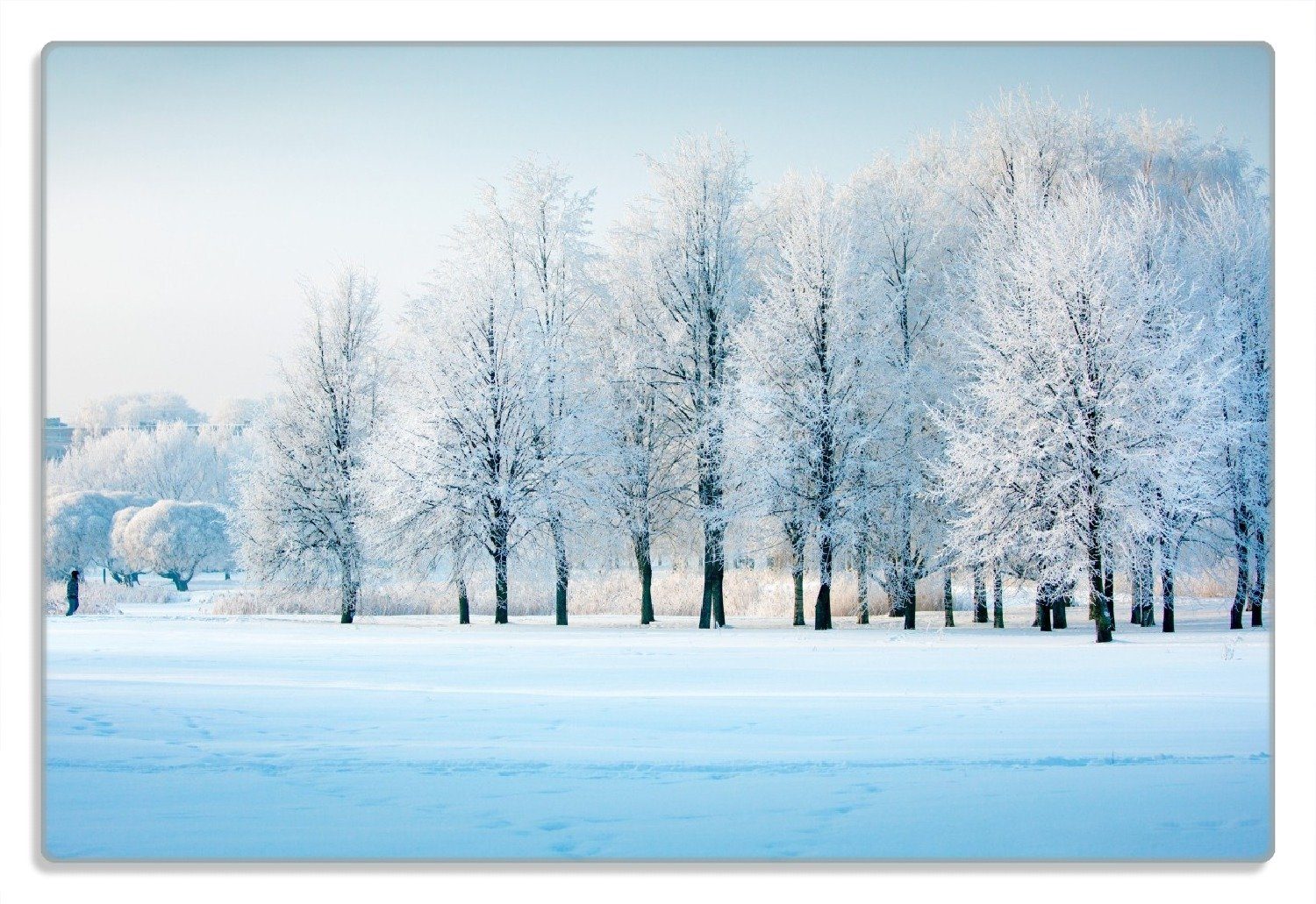 Wallario Frühstücksbrett Verschneite Bäume in einer Winterlandschaft, (inkl. rutschfester Gummifüße 4mm, 1-St), 20x30cm