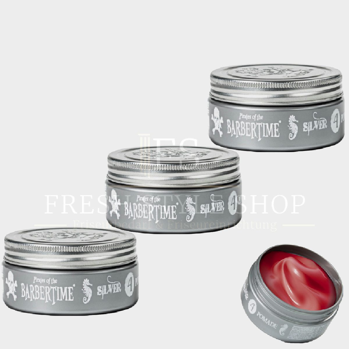 BARBERTIME Haarwachs 3x Haarpomade Hair Pomade Styling Pomade 150ml Silver, 3-tlg.