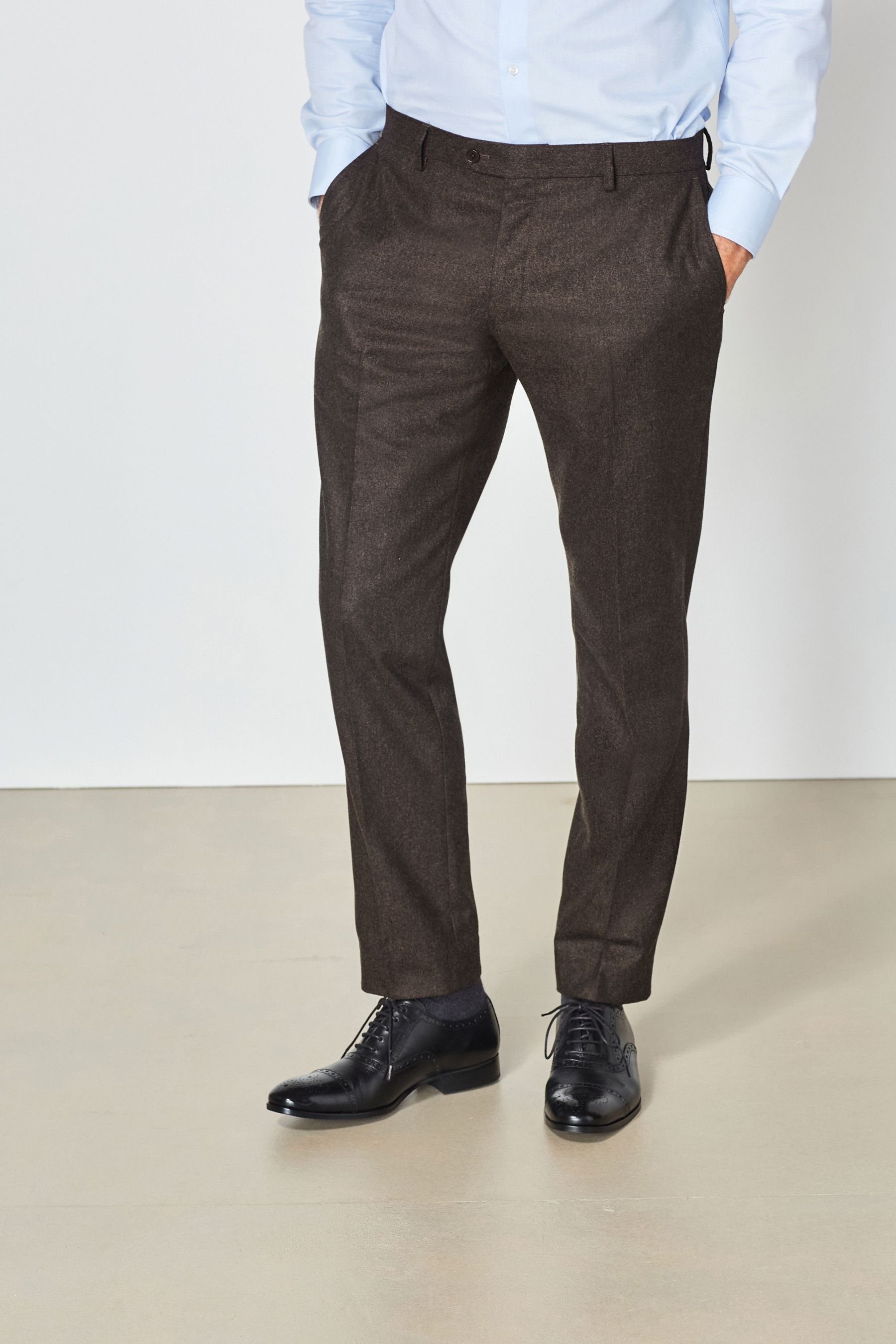 Next Brown (1-tlg) Donegal-Anzug Hose Fit aus Wollmischung: Anzughose Slim