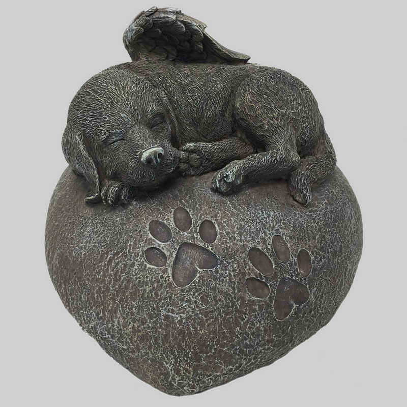 MystiCalls Dekofigur Hunde Urne grau als Hunde-Engelfigur auf Herz, Tierurne, Hundeurne (1 St), Urne für Hund