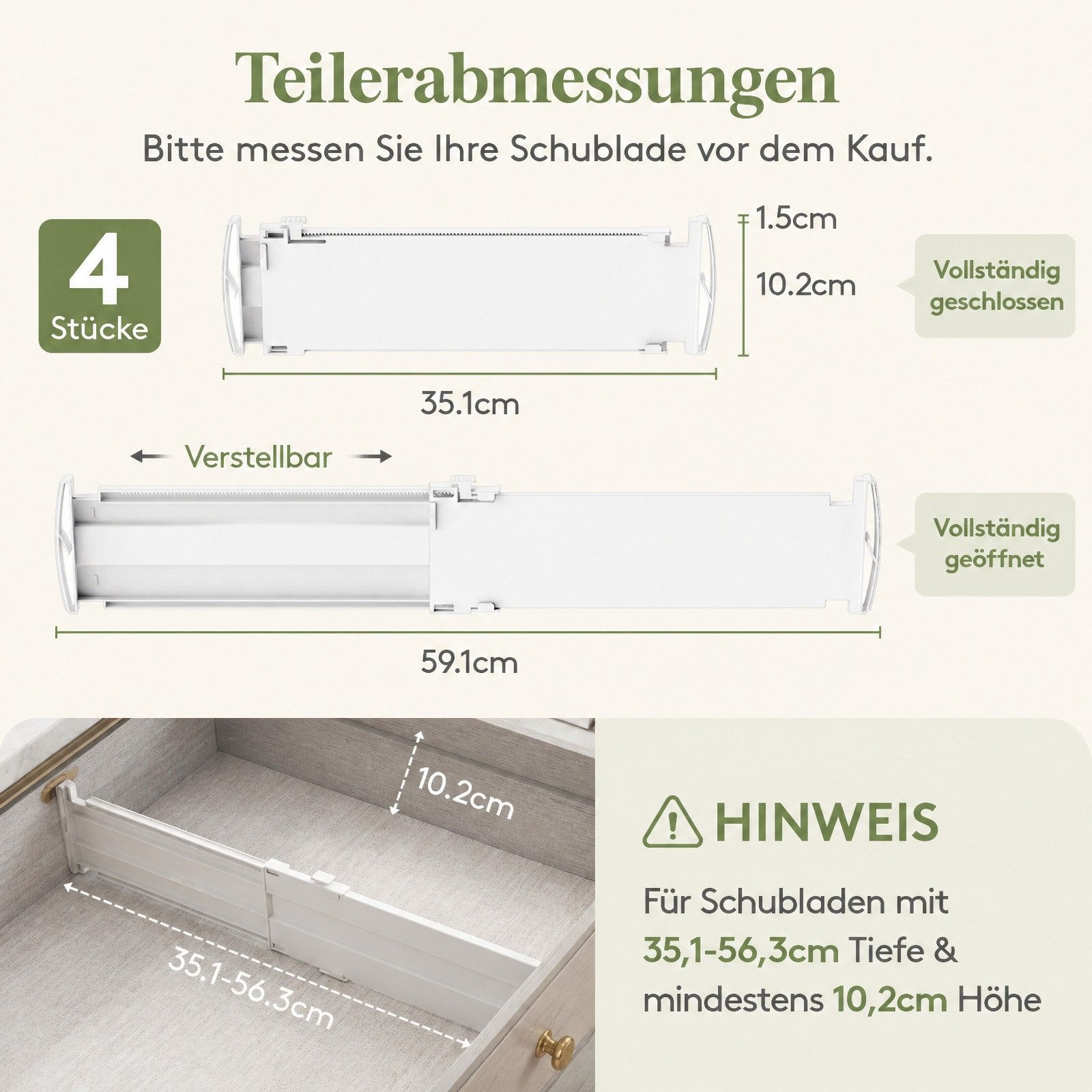 Lifewit Schubladeneinsatz Schubladentrenner verstellbar 35-55 cm, Organizer Küchenschrank. (Set, 4 St., 4-tlg, 5-tlg, 6-tlg, 8-tlg, 9-tlg, 12-tlg), Rissfest, verschleißfest