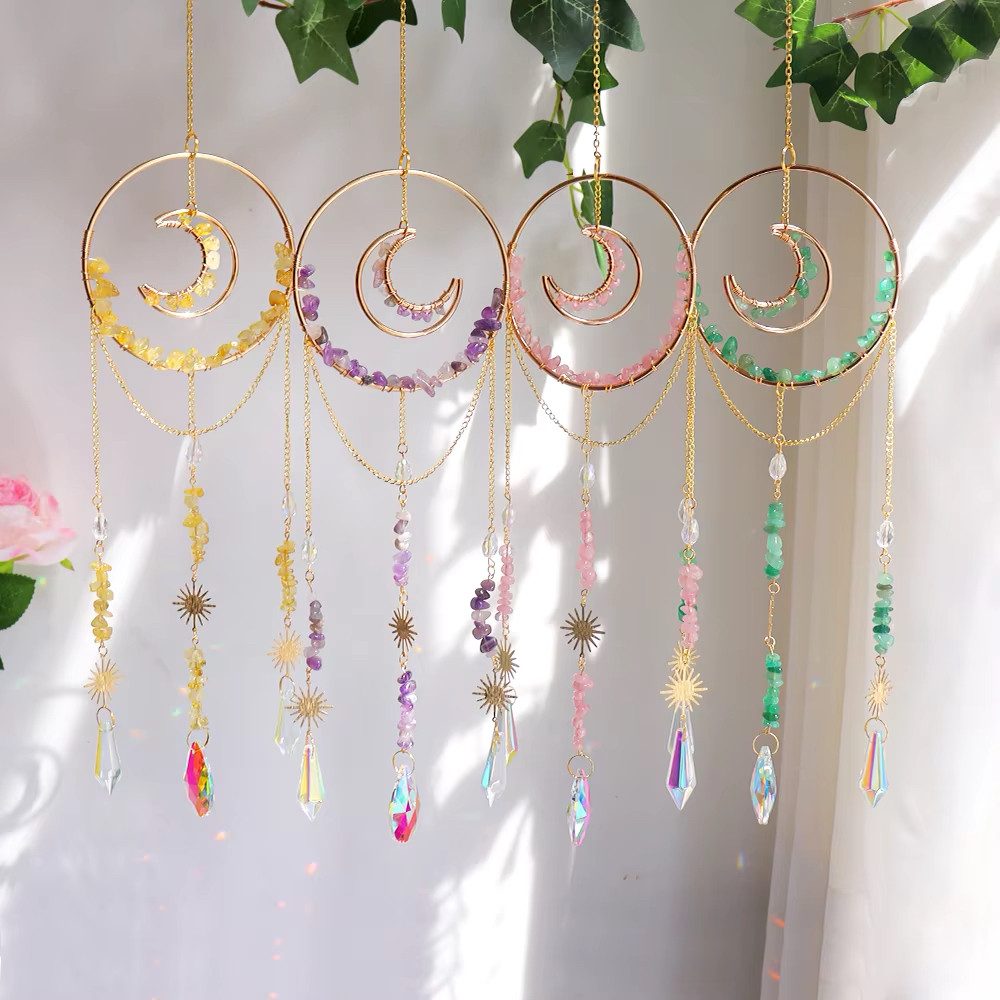 Karmandala Fensterdekoration Lichtspiel Edelstein Sonnenfänger mit Kristall Regenbogen Windspiel, echte Amethyst Natursteine für Ruhe, Klarheit und Intuition – Bild 2 von 2