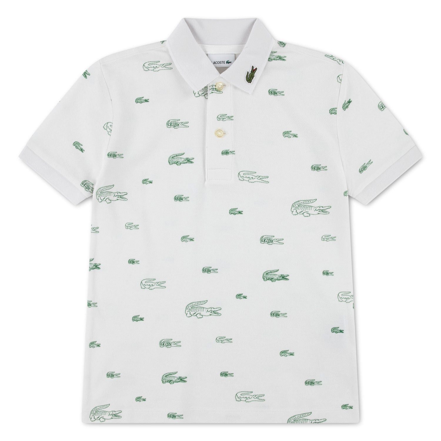 Lacoste Poloshirt Lacoste Kinder Poloshirt creme grün FARINE mit Allover-Krokodil Print