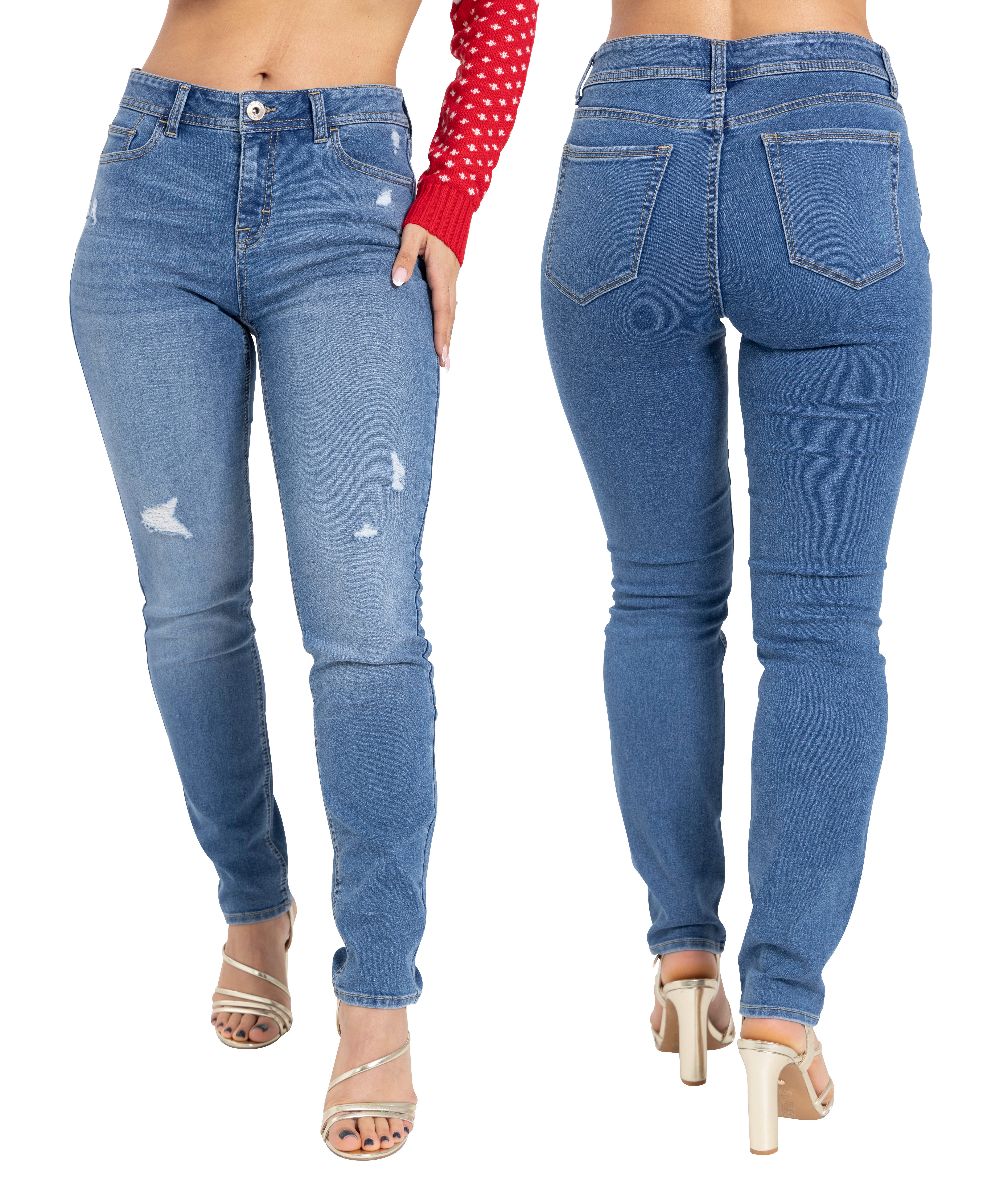 BlauerHafen Destroyed-Jeans BlauerHafen Damen Jeans Skinny Stretch Mid Rise günstig online kaufen