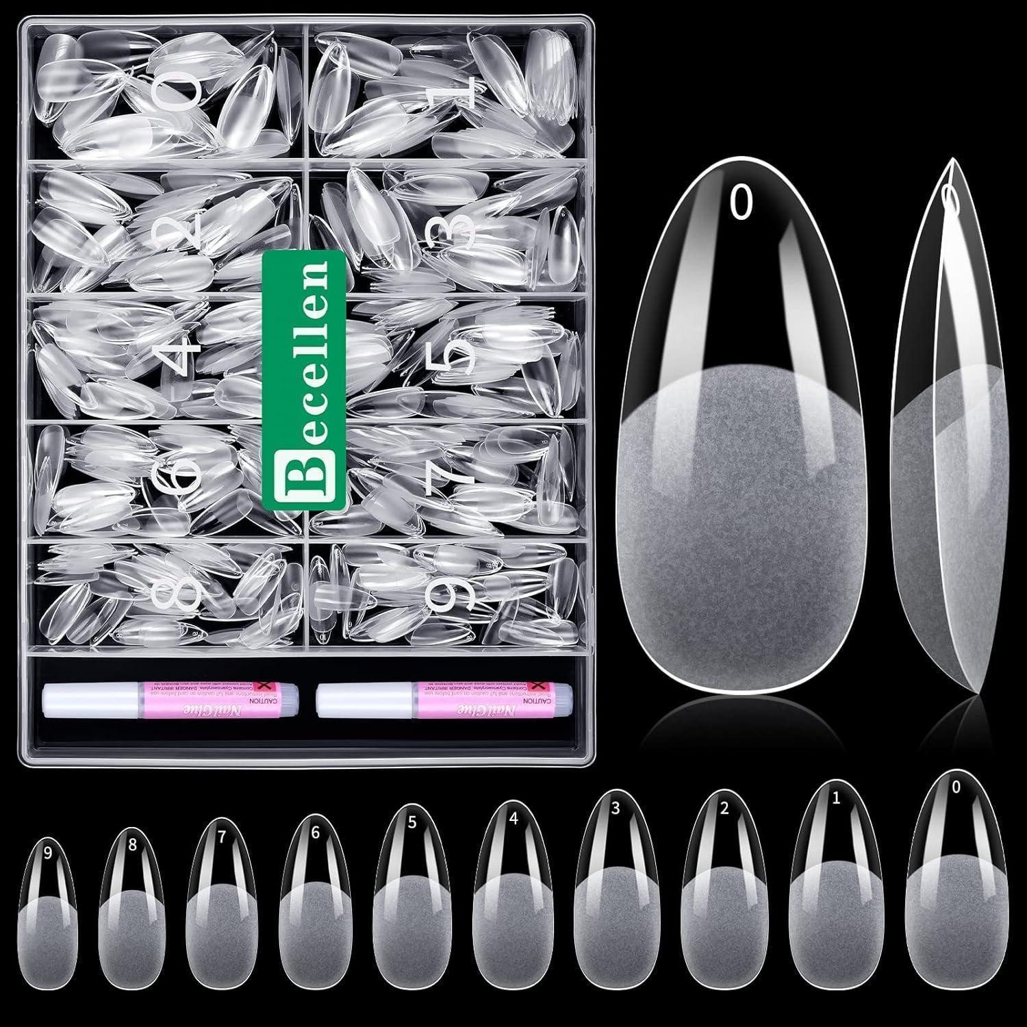LuxusKollektion Kunstfingernägel Nageltips 500 Stück Soft Gel Full Cover Prebuff Set Kleber Mandel