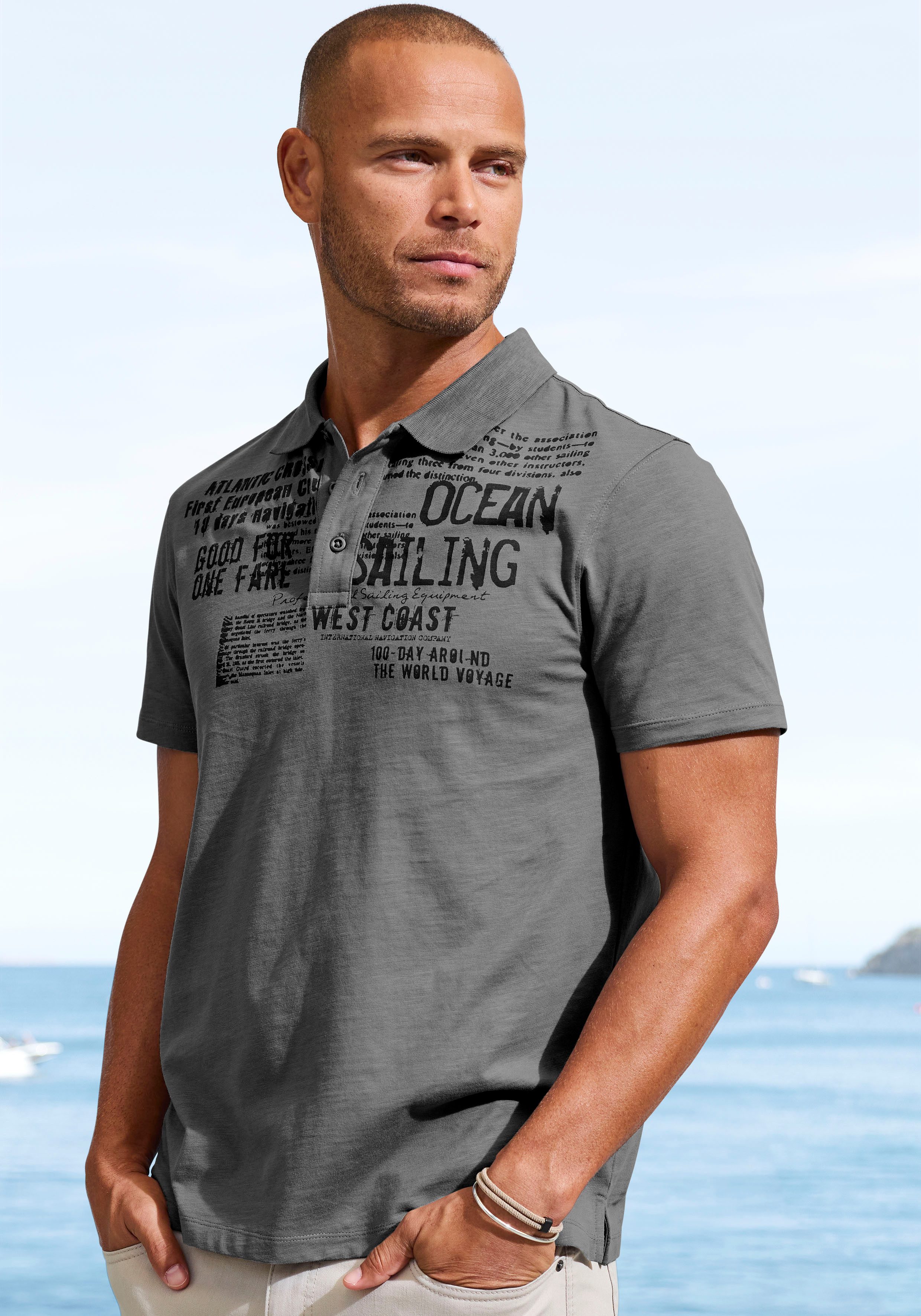 John Devin Poloshirt mit Print Regular-Fit, aus Slub-Qualität, mit Print günstig online kaufen