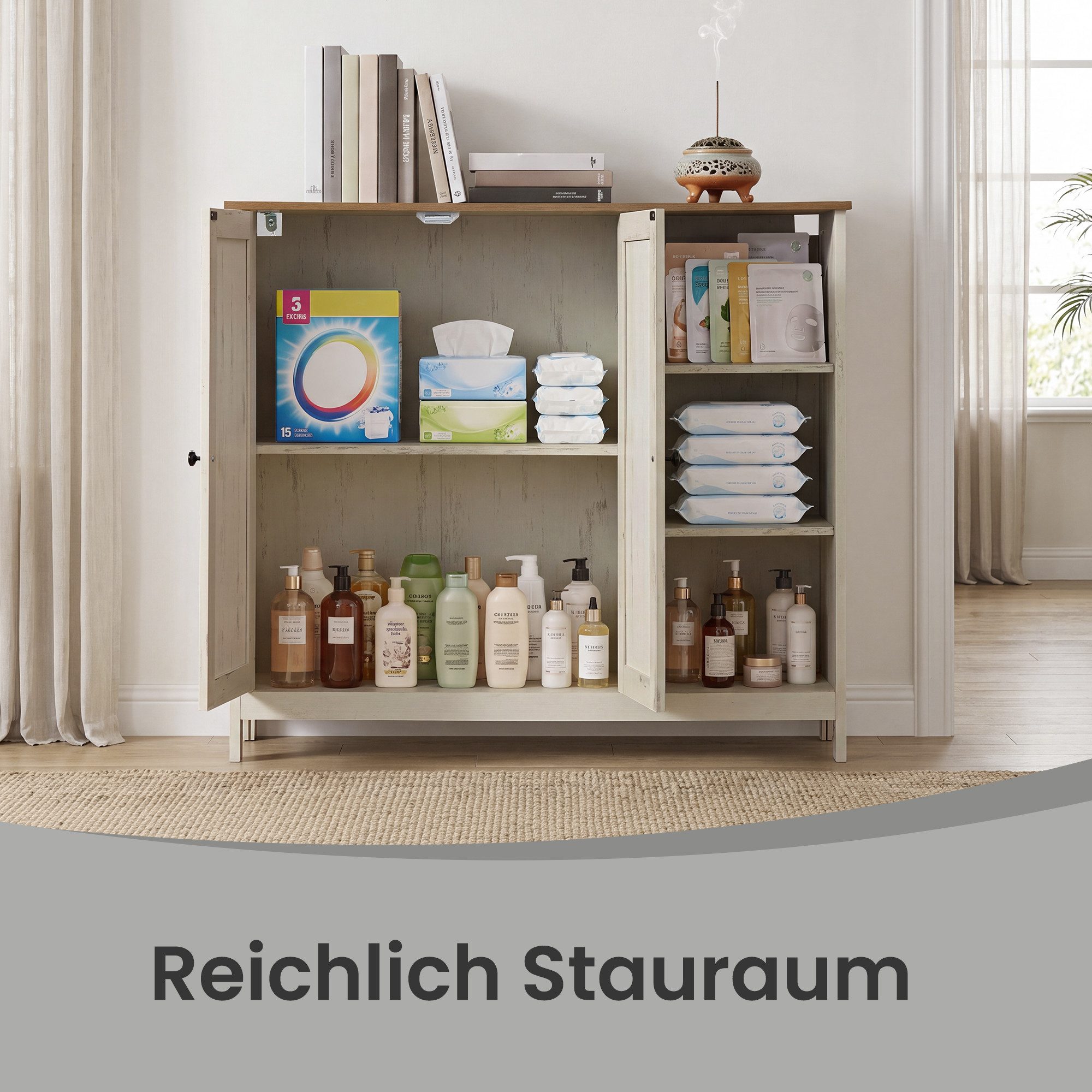 VASAGLE Waschbeckenunterschrank Badschrank 1 Stück Aufbewahrungsschrank mit 2 Türen und Offenen Fächern, 90 x 30 x 80 cm, für Badezimmer – Bild 5 von 5