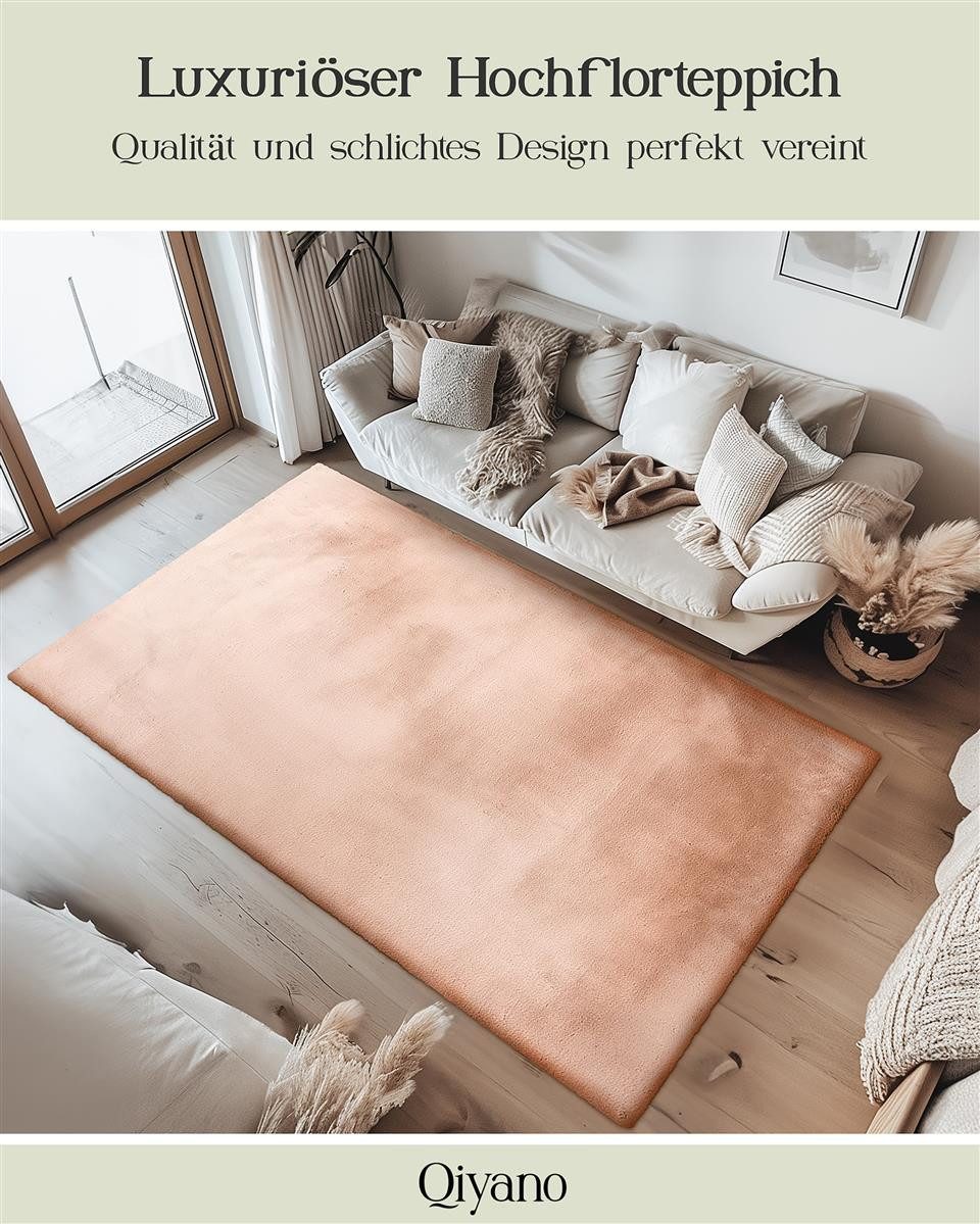 Qiyano Teppich Hochflorteppich Wanga 100 Apricot 80 x 150 cm, Rechteckig günstig online kaufen