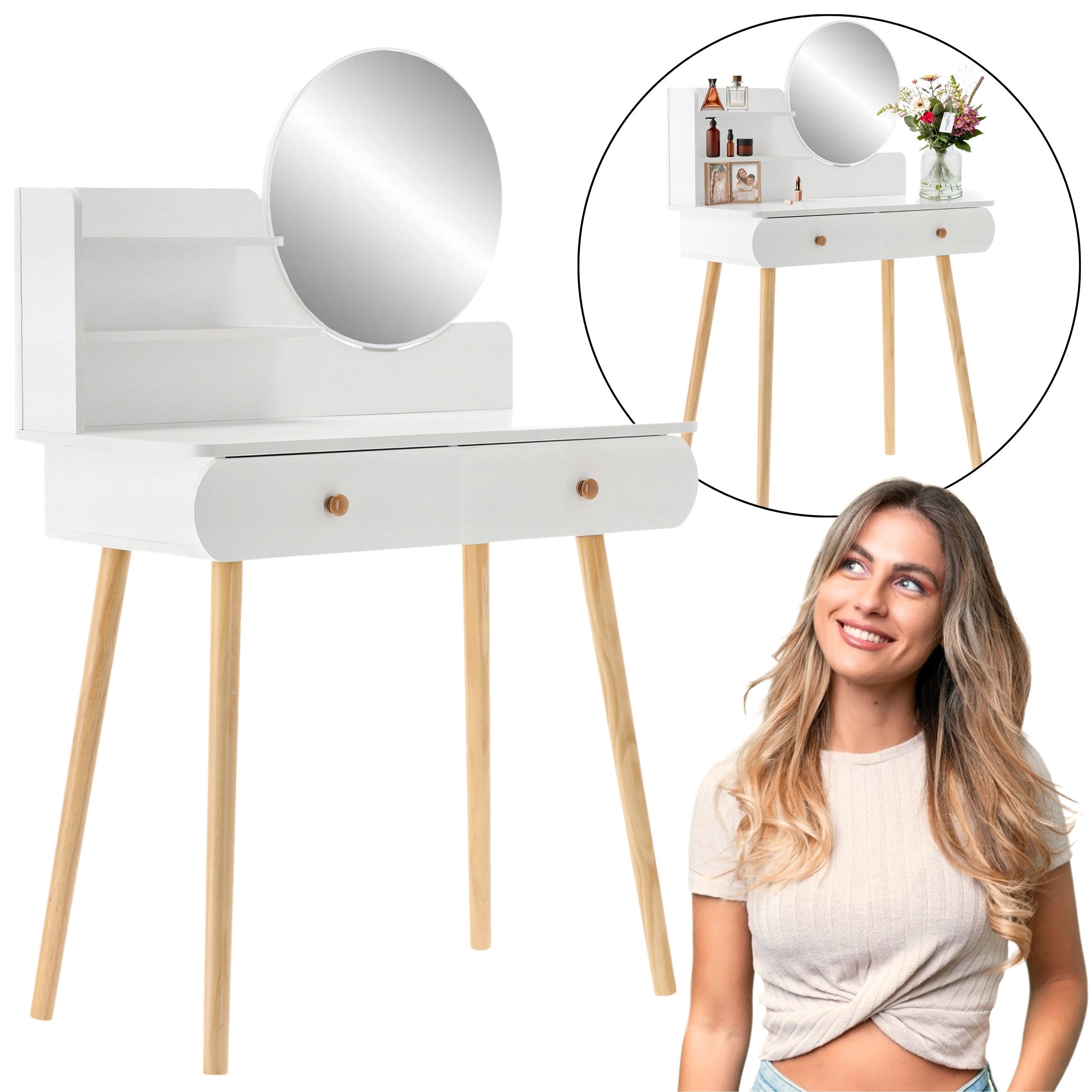 Sarcia.eu Spiegelschrank Weißer Kosmetikschminktisch mit Spiegel und Ablage günstig online kaufen