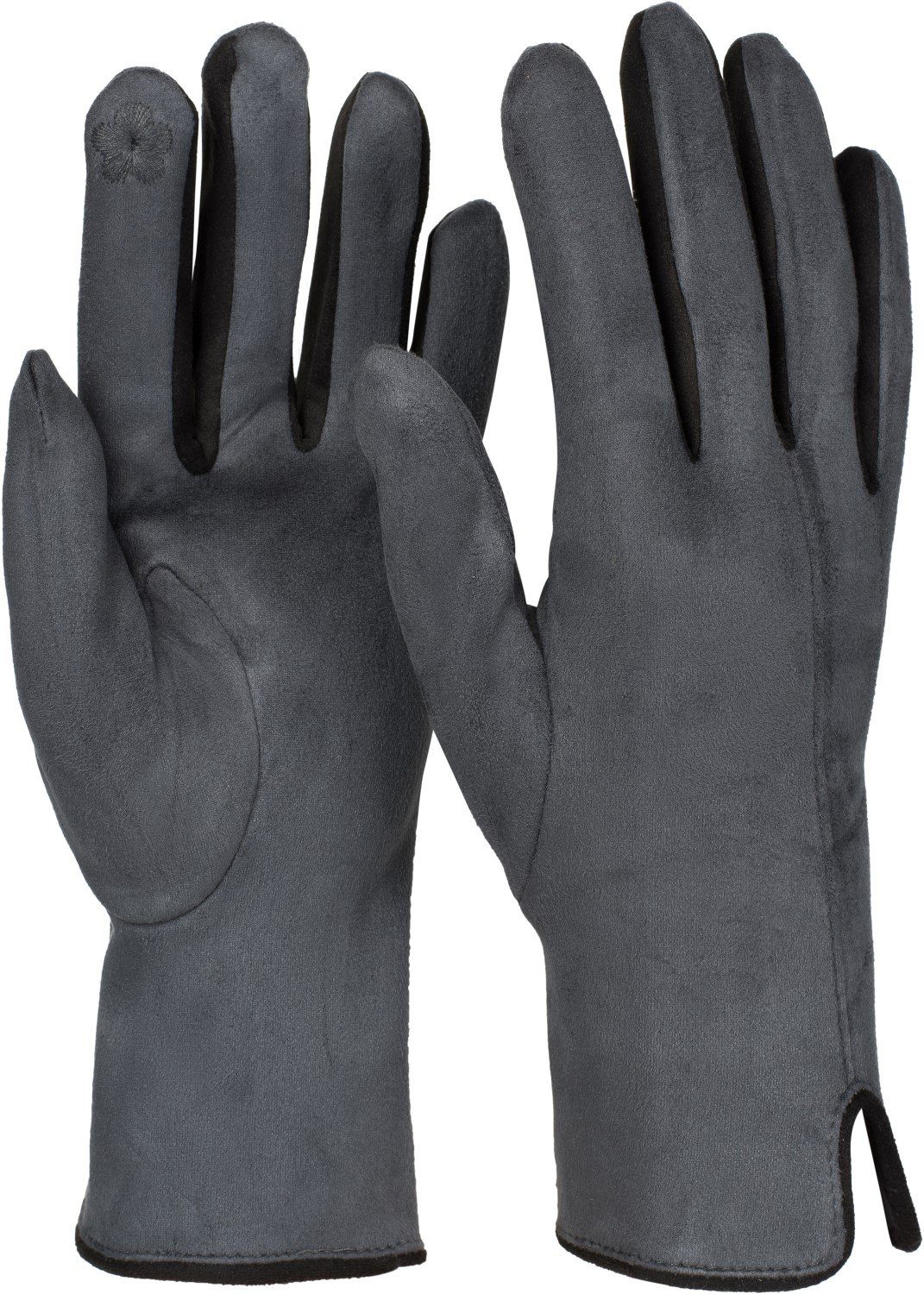 styleBREAKER Fleecehandschuhe Touchscreen Handschuhe Kontrast Dunkelgrau