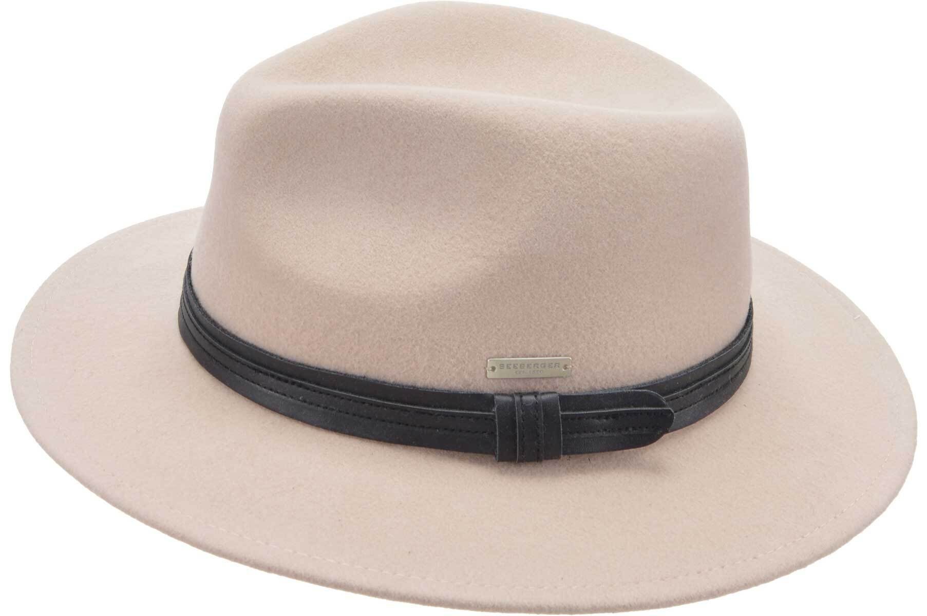 Seeberger Fedora Wollfilzfedora mit schwarzer Kunstlederumlage 70425-1