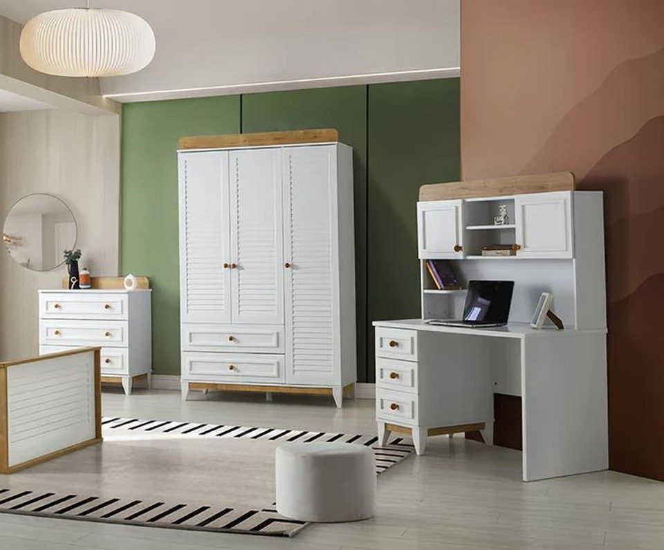 Jugendzimmer-Set Schreibtisch, Kleiderschrank und Kommode für das Kinderzimmer