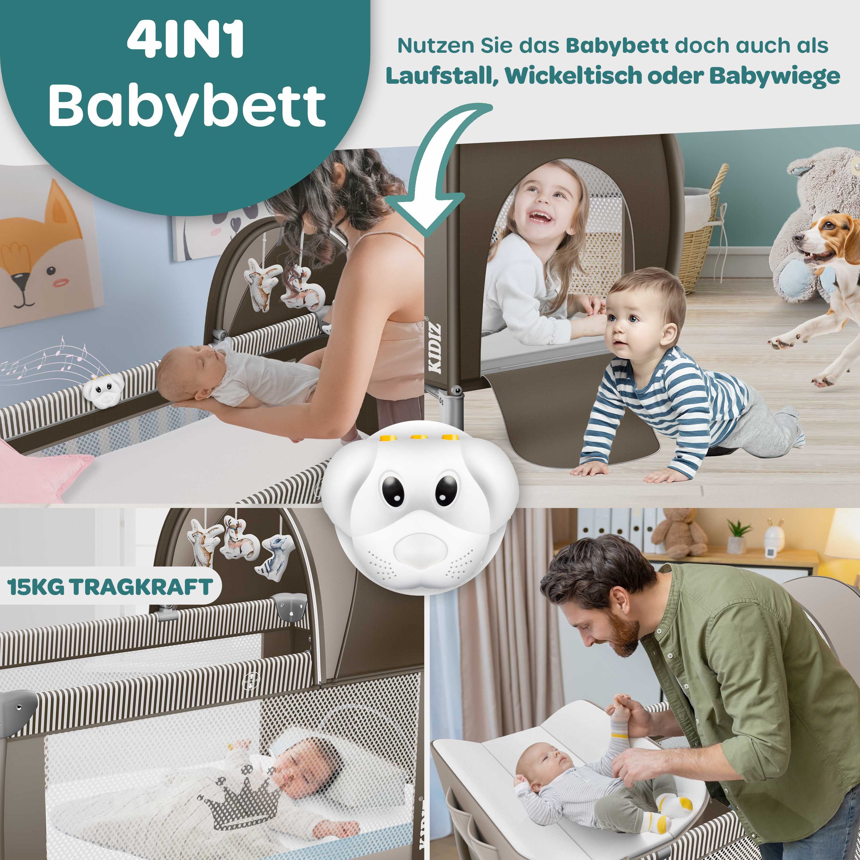 KIDIZ Baby-Reisebett, Babybett Kombi Set mit Matratze & Wickelauflage ab Geburt bis 15 kg