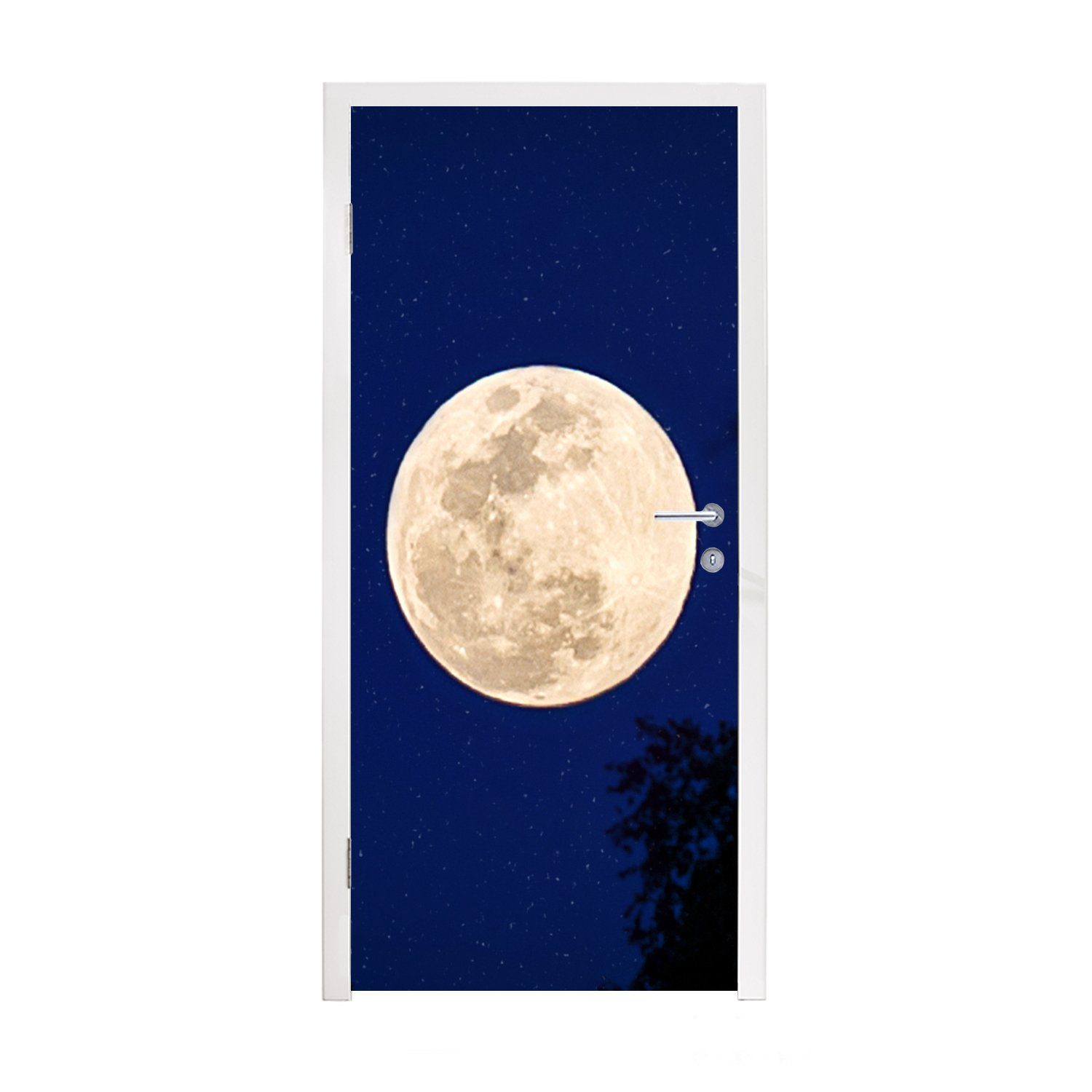 MuchoWow Türtapete Mond - Bäume - Nacht, Matt, bedruckt, (1 St), Fototapete für Tür, Türaufkleber, 75x205 cm