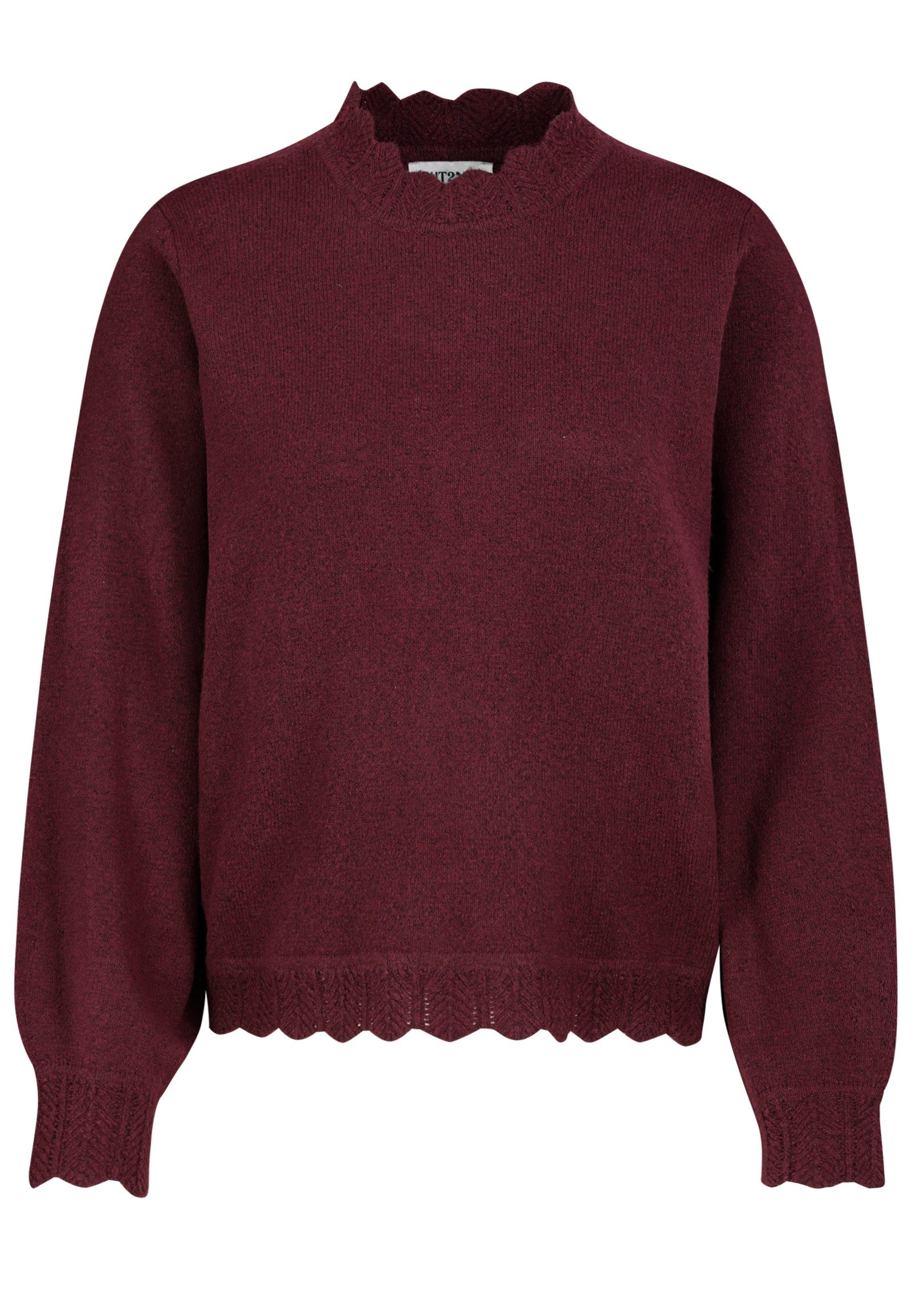 Eight2Nine Strickpullover Moderner Stil Gestrickte Details Langarm Reguläre Länge für Damen (1-tlg) Hochgeschlossen, Muschelkanten, strukturierte Abschlüsse, Modern