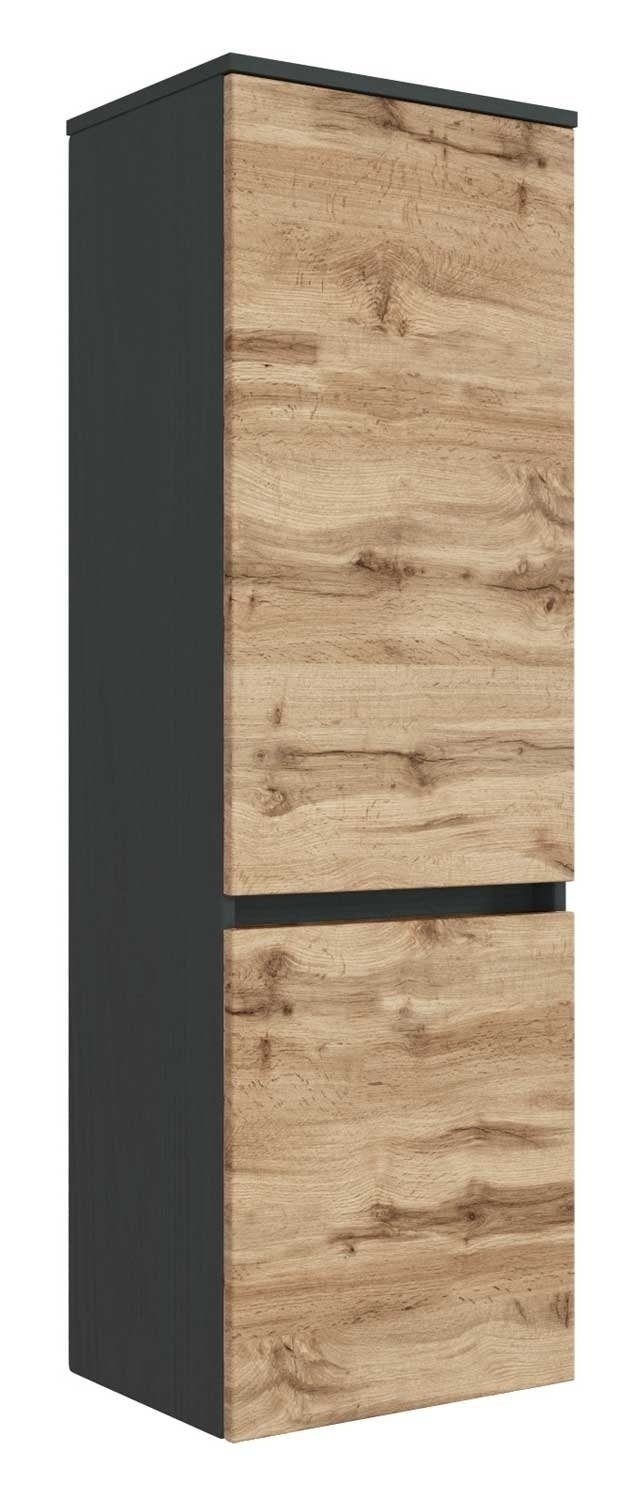 HELD MÖBEL Midischrank LUCCA, H 130 cm, Graphit Dekor, Wotan Eiche Dekor, mit 2 Türen und 5 Fächern