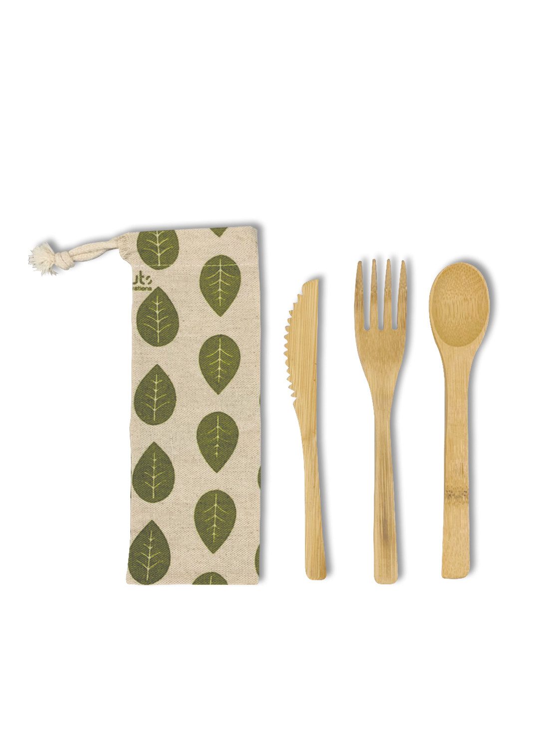 Nuts Besteck-Set Bambus Besteck Set im Leinenbeutel 3er Set, 1 Personen