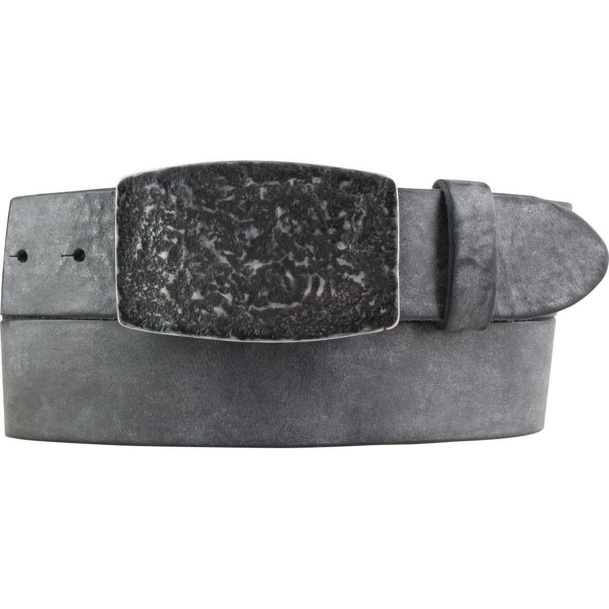 BELTINGER Ledergürtel Gürtel mit besonderer Gürtelschnalle aus weichem Vollrindleder 4 cm Us Schwarz, Schwarz