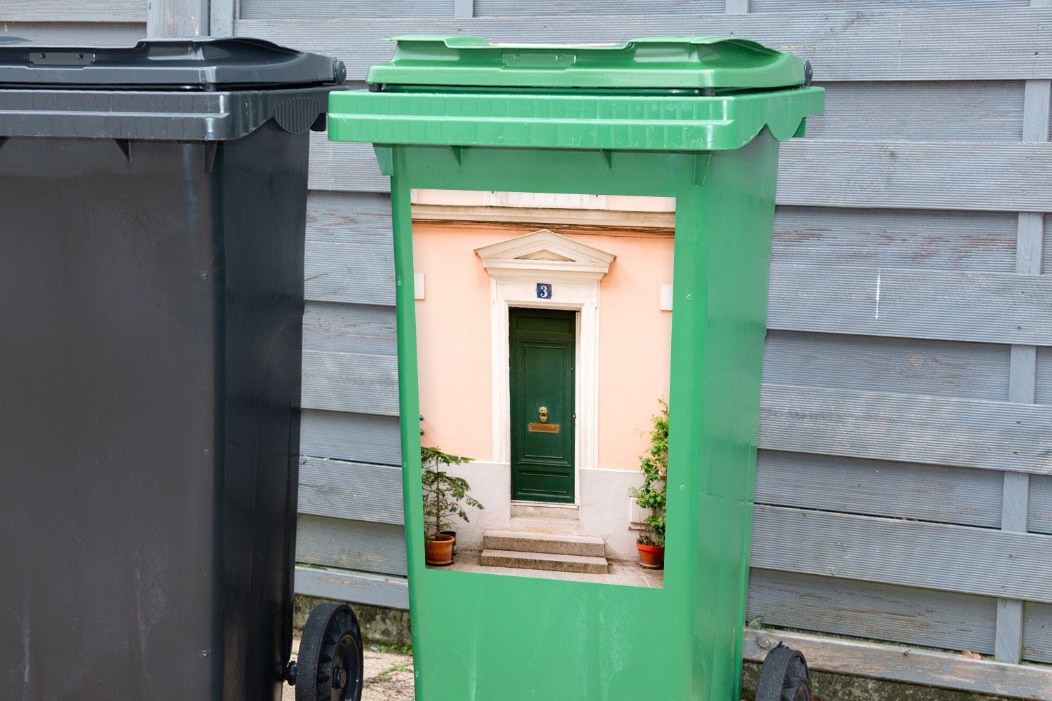 St), Mülltonne, - - MuchoWow - Pastell Architektur Sticker, Tür Abfalbehälter (1 - Container, Wandsticker Grün Paris Mülleimer-aufkleber,