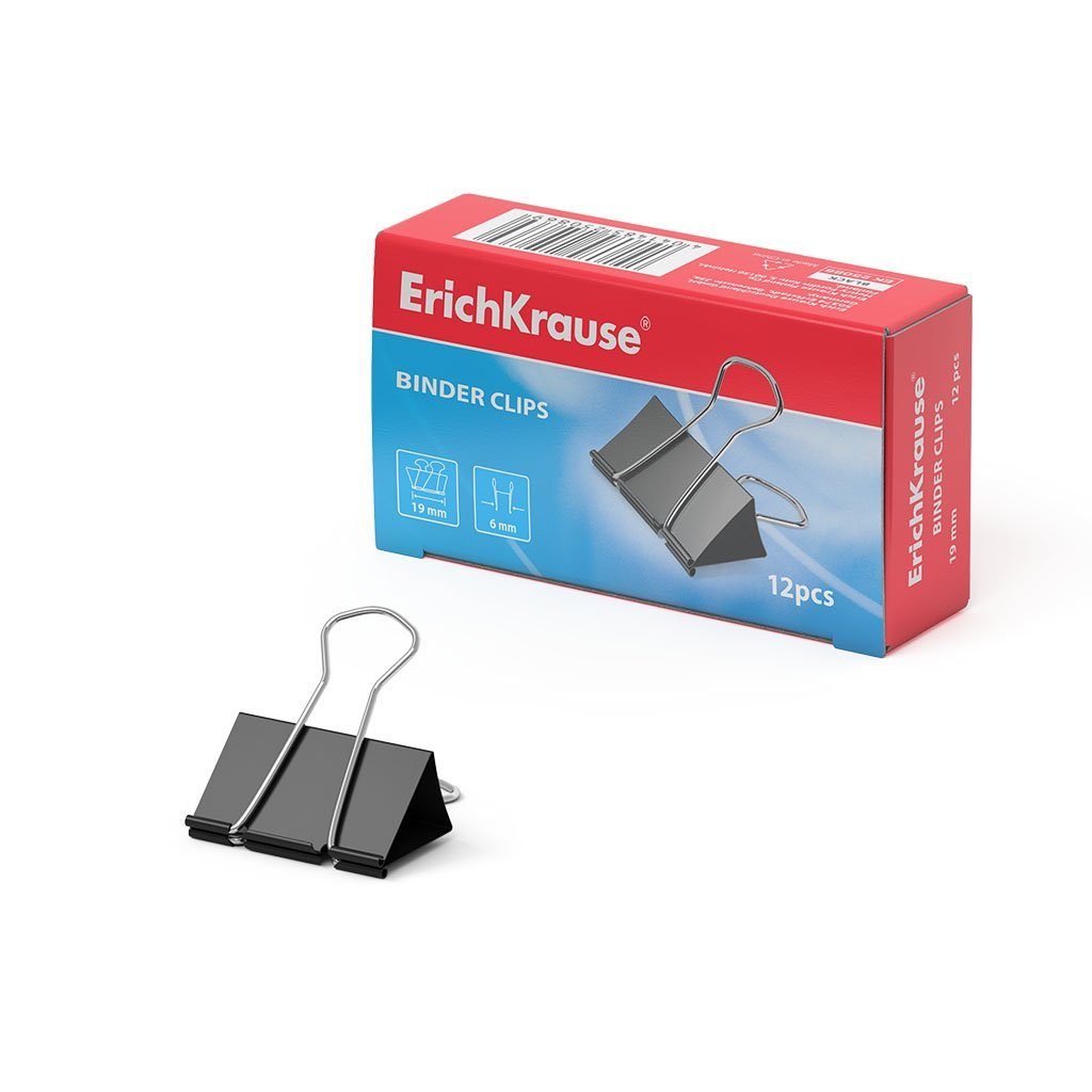 Erich Krause Büroklammer, Foldback Klammern 19mm Metall 12 Stück Schwarz
