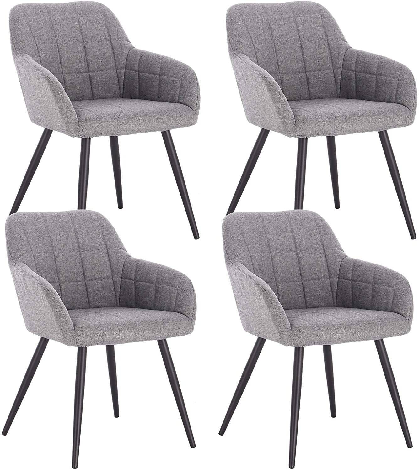 Woltu Esszimmerstuhl (4 St), Design Stuhl mit Armlehne, Leinen, Metall Hellgrau