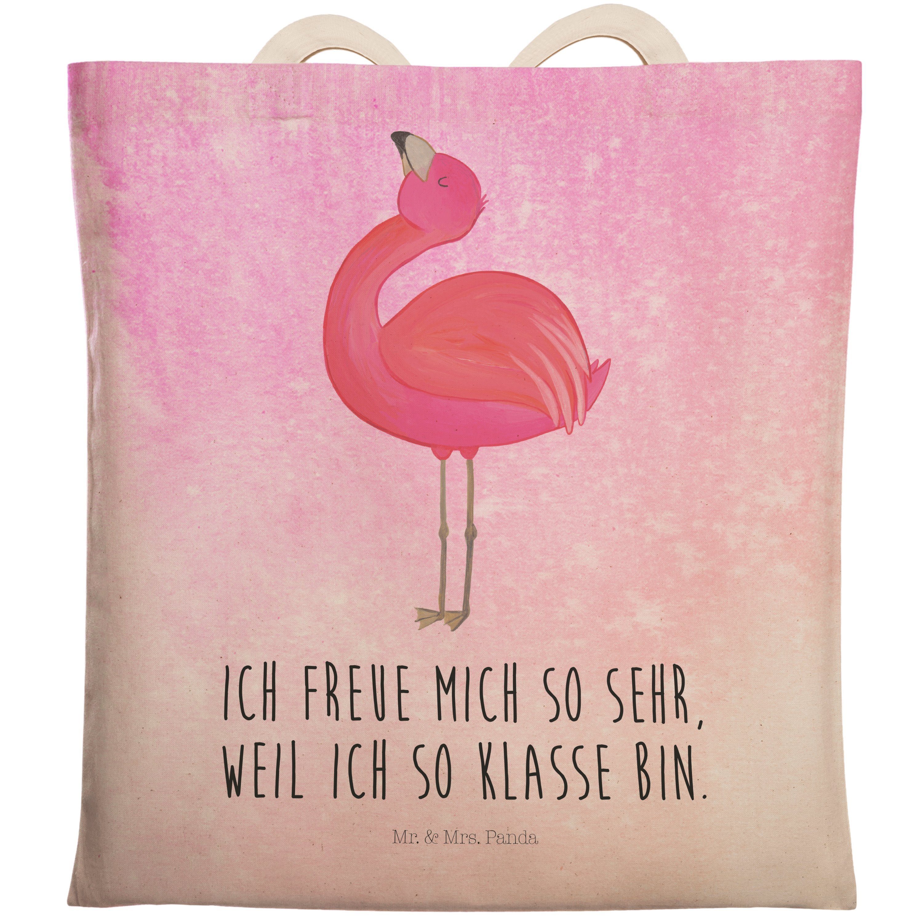 Mr. & Mrs. Panda Tragetasche Flamingo stolz - Aquarell Pink - Geschenk, Stofftasche, rosa, Schwest (1-tlg)