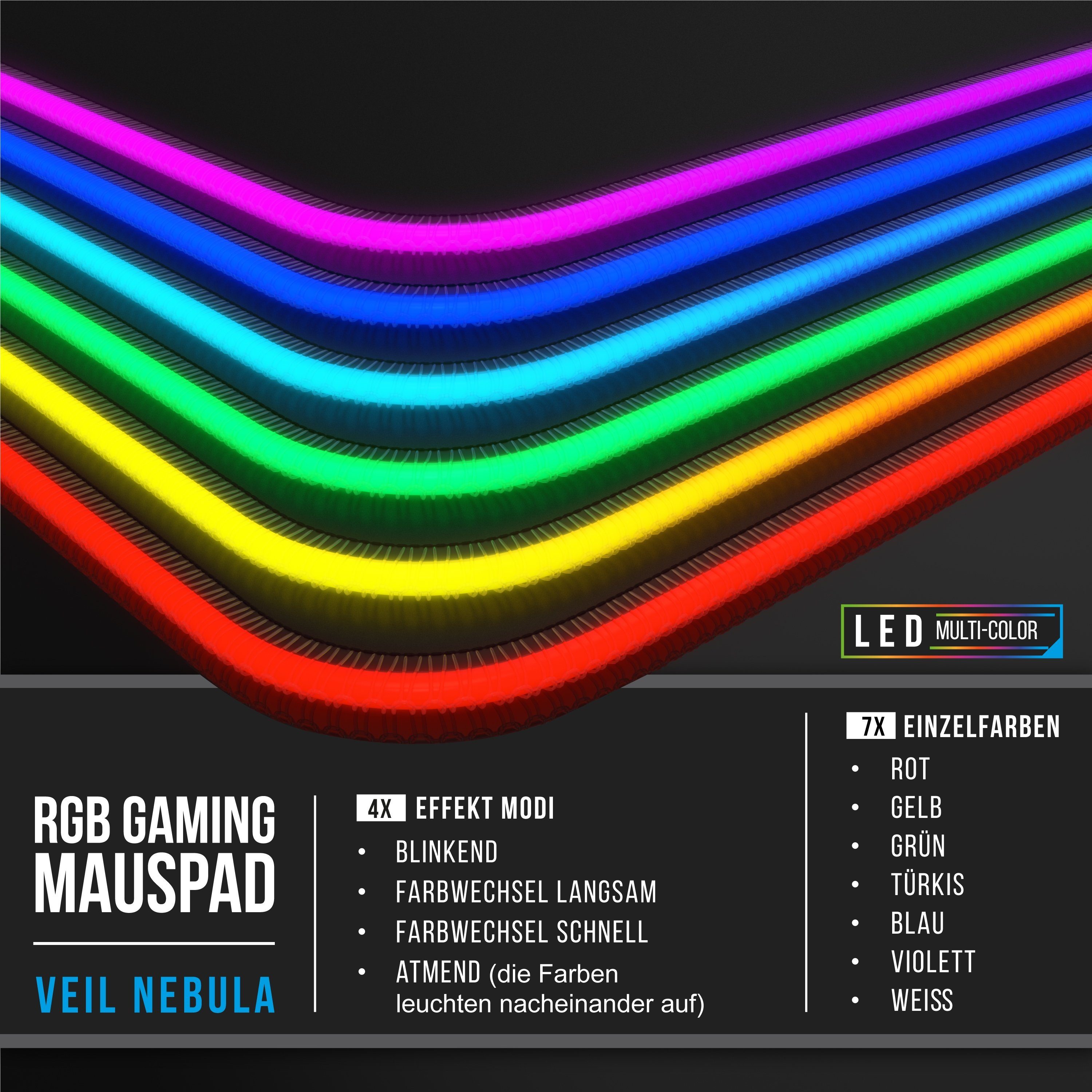 Titanwolf Gaming Mauspad RGB Mousepad 800 x 300 x 3 mm, LED Multi Color XL Tischunterlage, rutschfest, abwaschbar, Geschwindigkeit & Präzision, Galaxie Blau – Bild 4 von 5