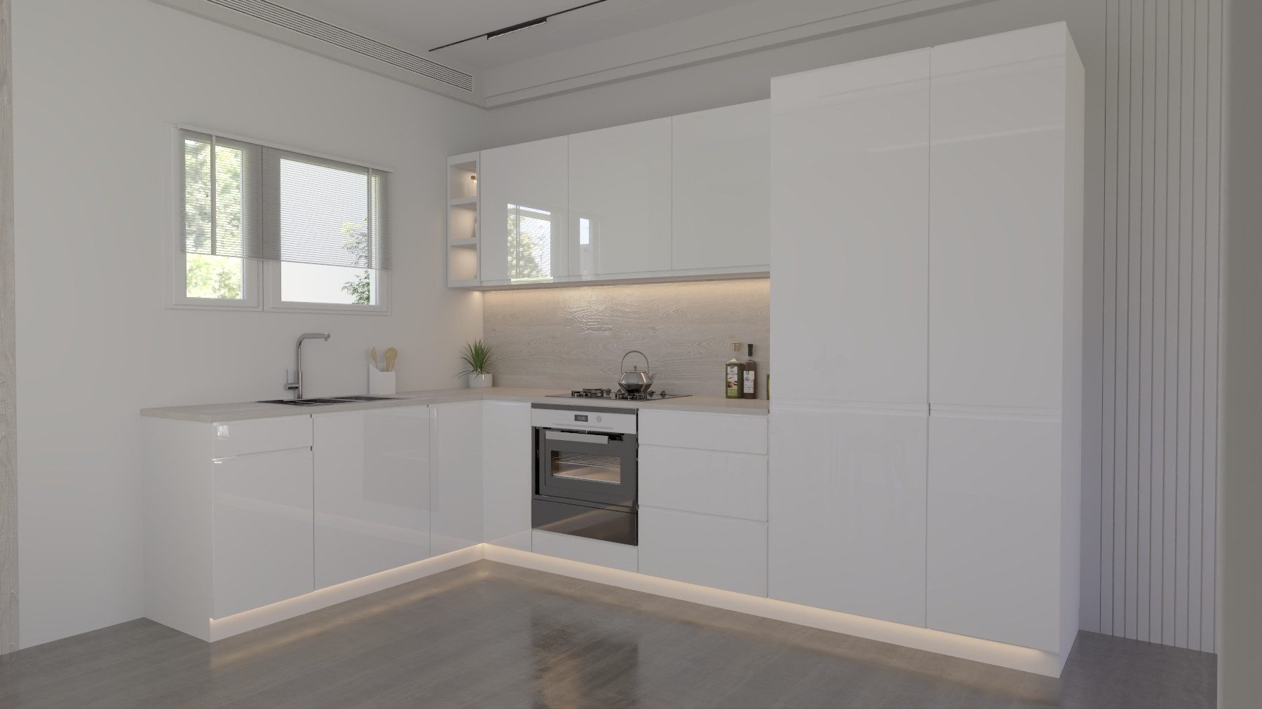 ROYAL24_MARKT Küchenzeile Velmora Winkelküche 300 × 180 cm KÜ05 – Moderne L-Küche Weiß Hochglanz, (Komplett Set), Edles Design - Top Material - Hochwertig