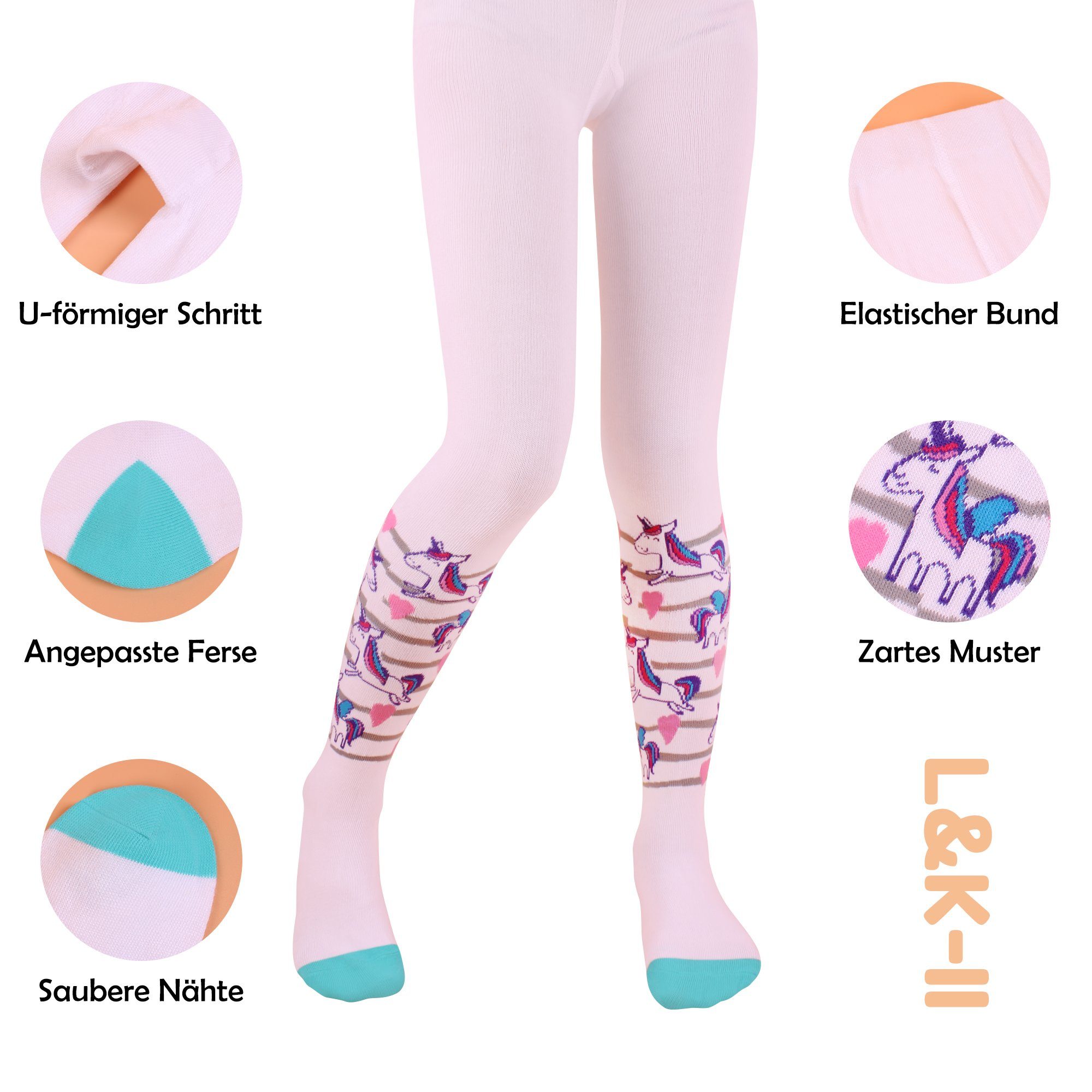 L&K-II Strumpfhose 2730 (6er-Pack) Einhorn in hübsche Farben und Motiven aus Baumwolle – Bild 2 von 5
