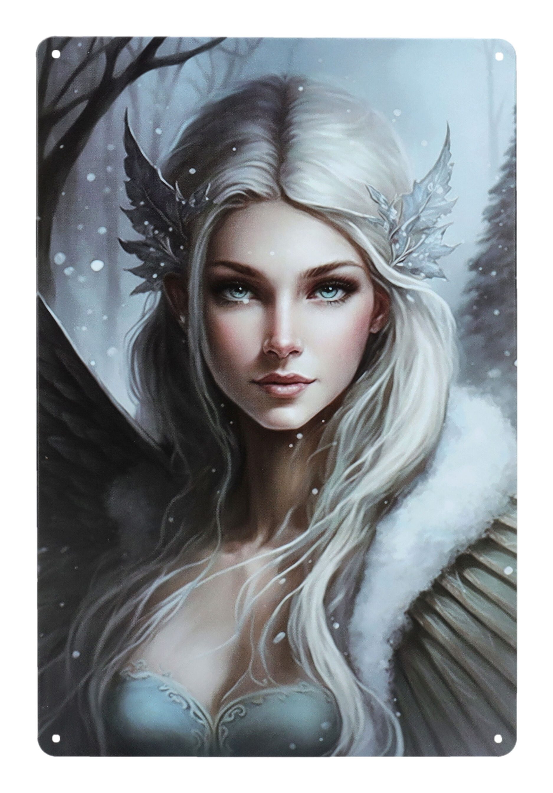 Figuren Shop GmbH Metallschild Blechschild - Königin des Winters - Fantasy Dekoschild Elfe / Fee