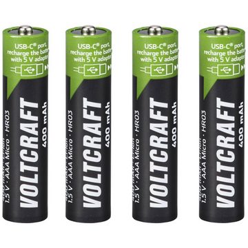 VOLTCRAFT Li-Ion USB-C® Akkus, AAA 1.5 V, 400 mAh ladbar Akku, aufladbar über USB-C®