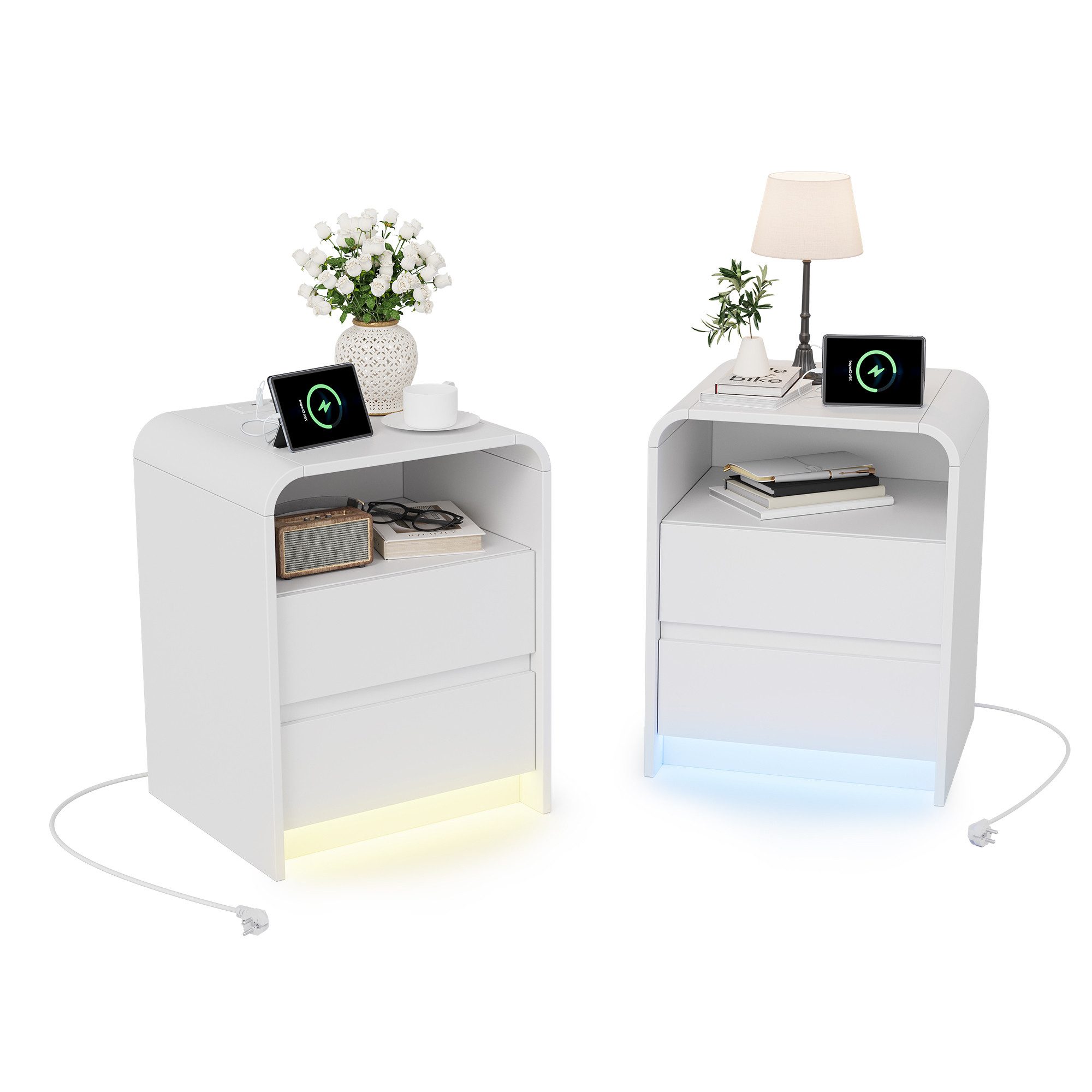 Simurq Nachttisch Nachtschrank 2er Set Mit LED-Beleuchtung Und Ladestation (Packung, Modern Beistelltisch Sofatisch Couchtisch Für Schlafzimmer, Wohnzimmer), Na – Bild 3 von 5