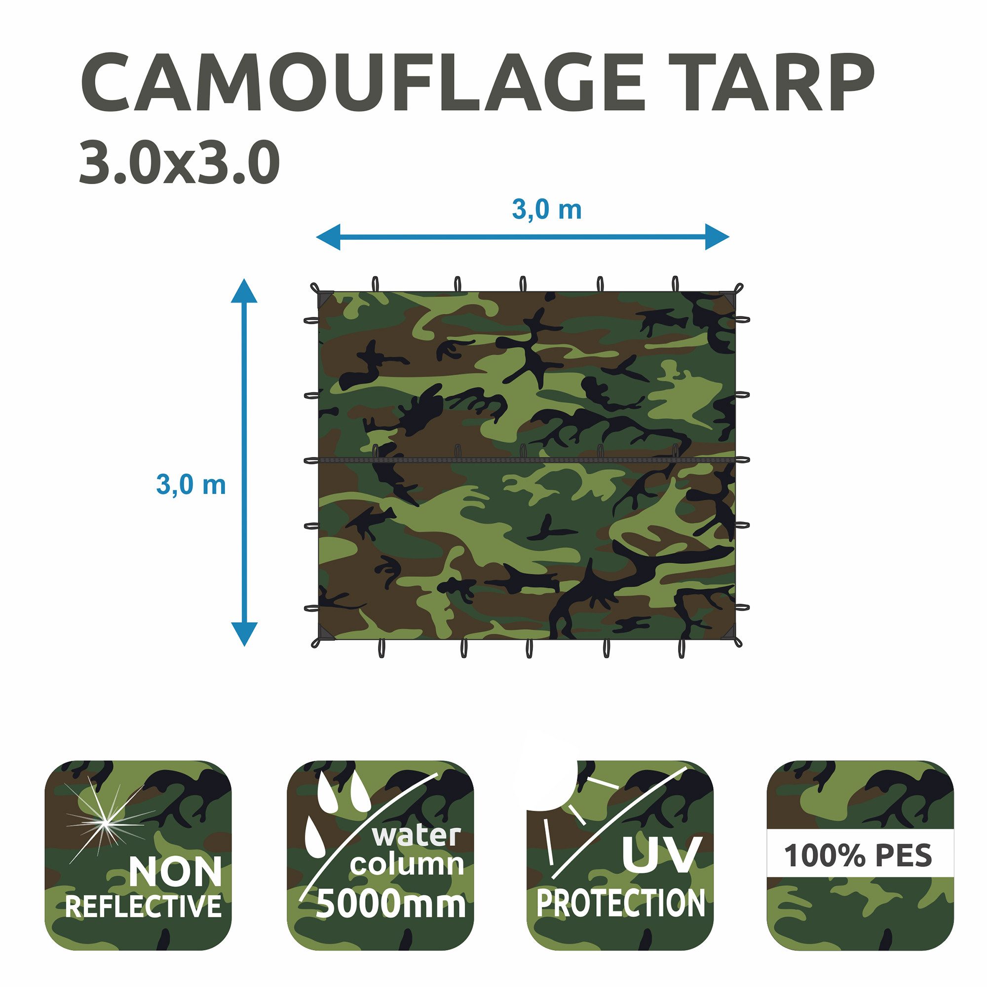 yourGEAR Sonnensegel yourGEAR Bushcraft Tarp 3x3 - Regendach Sonnensegel Unterstand 5000mm