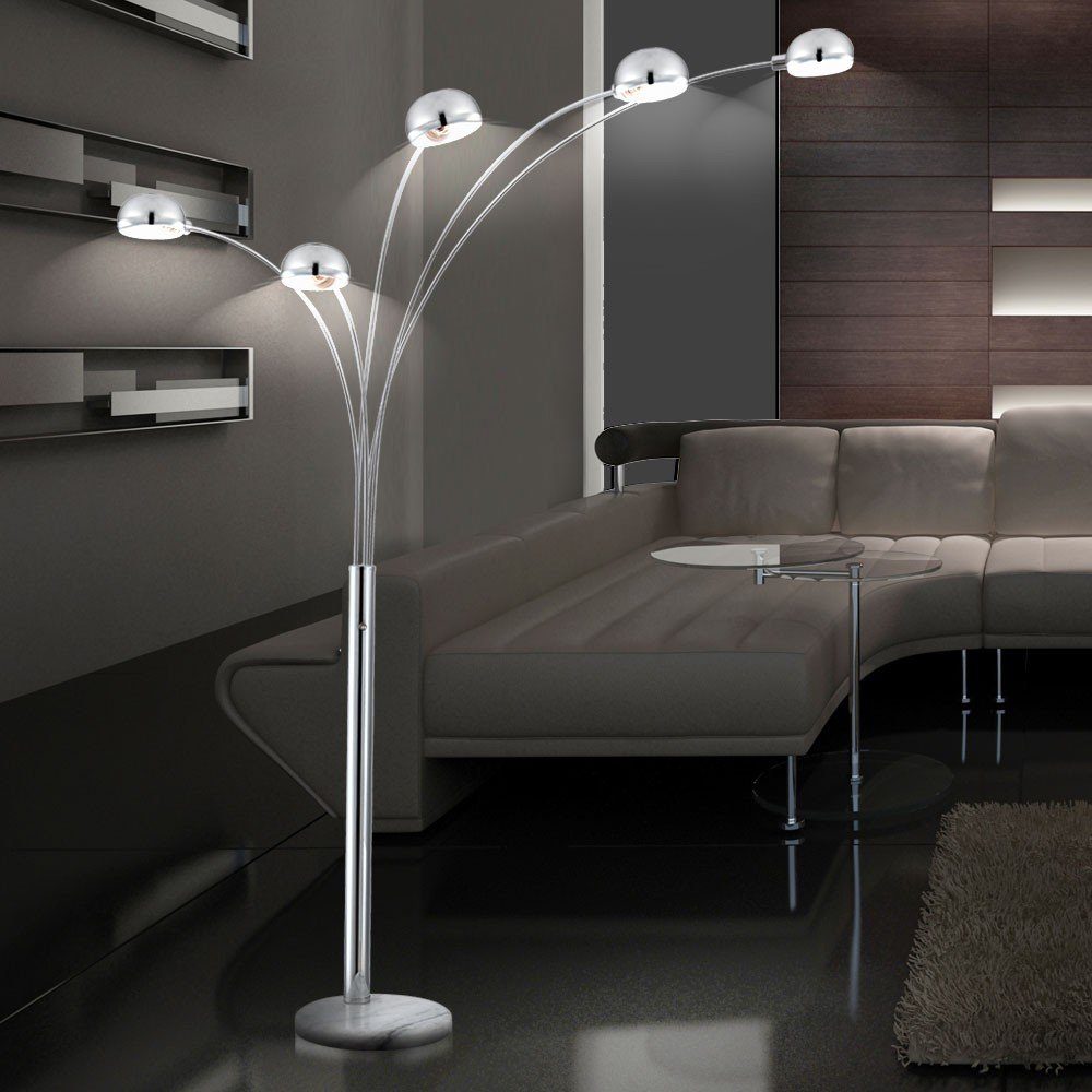 etc-shop LED Stehlampe, Chrom Lampe Marmor Watt Warmweiß, Steh Fußschalter inklusive, Leuchtmittel Design 15 Lobby LED Leuchte
